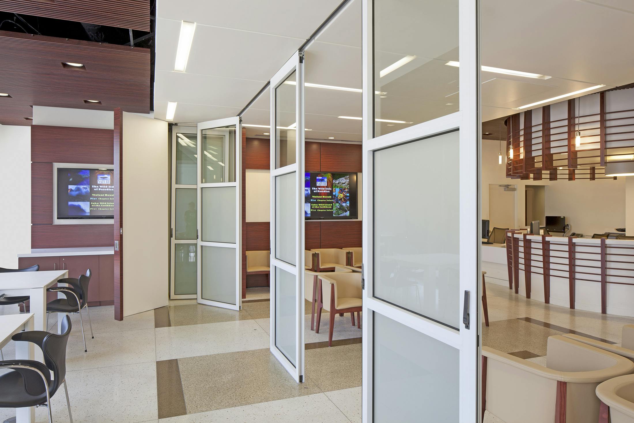 single track sliding interior glass partitions