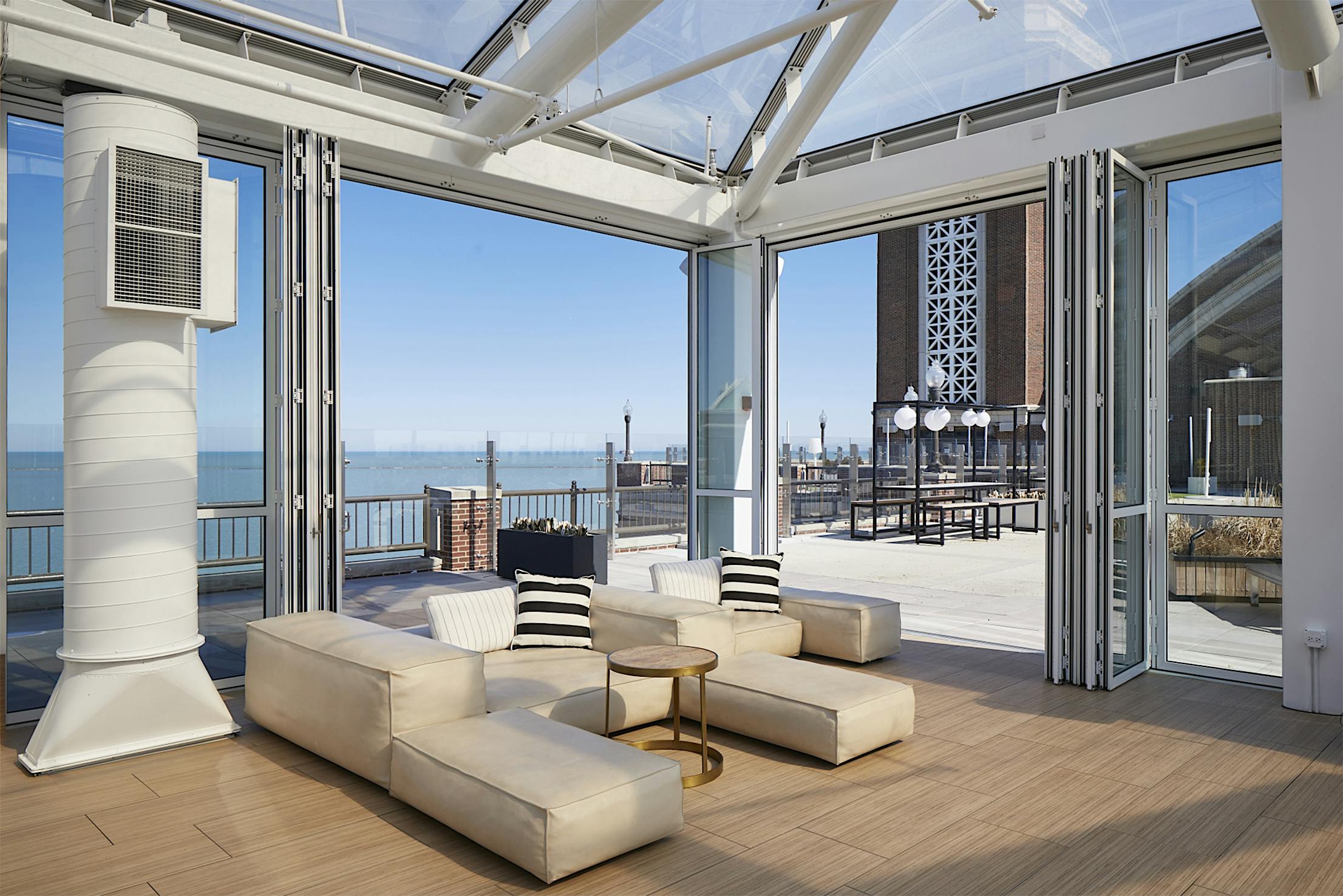 rootop design with opening glass walls