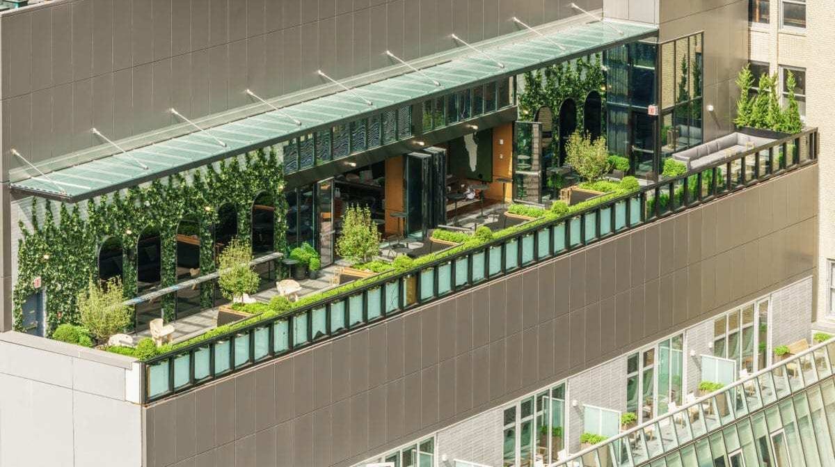 biophilic rooftop design with opening glass walls