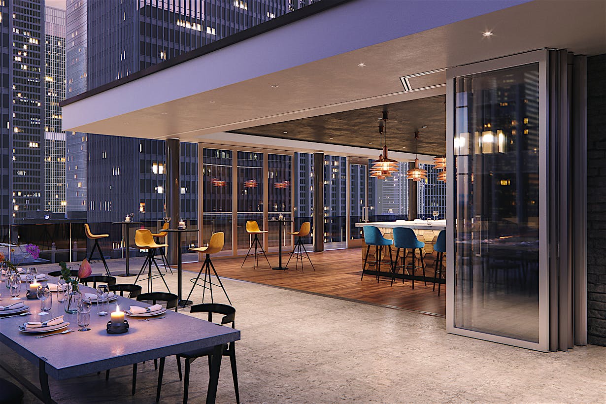 NanaWall rooftop design with single track sliding opening glass walls
