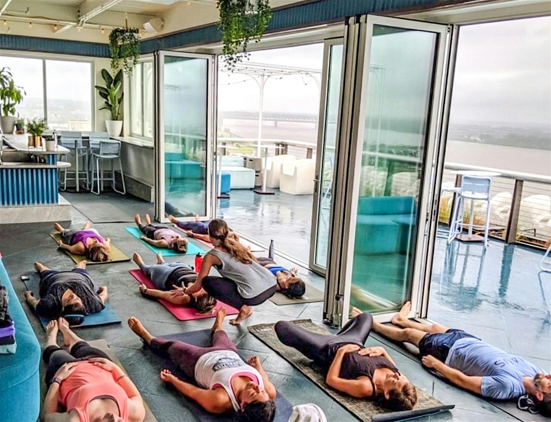 hotel rooftop design with opening glass wall systems