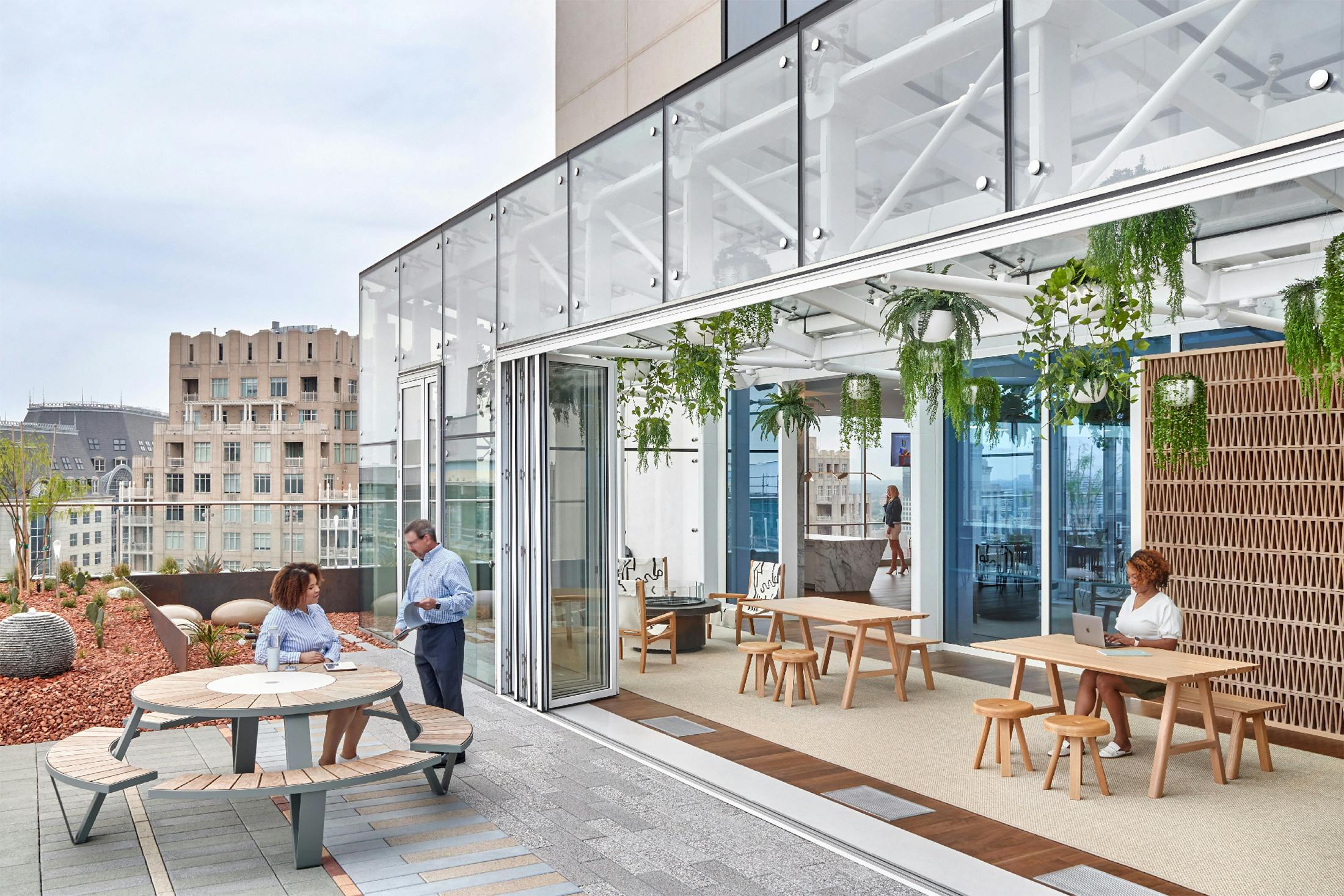 rooftop office amenities with NanaWall opening glass wall