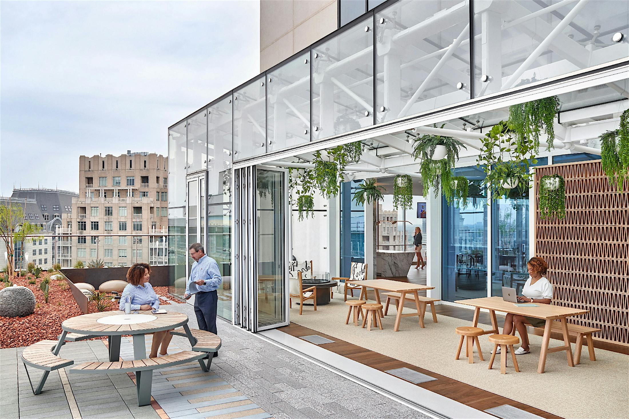 rooftop office amenities with NanaWall opening glass wall