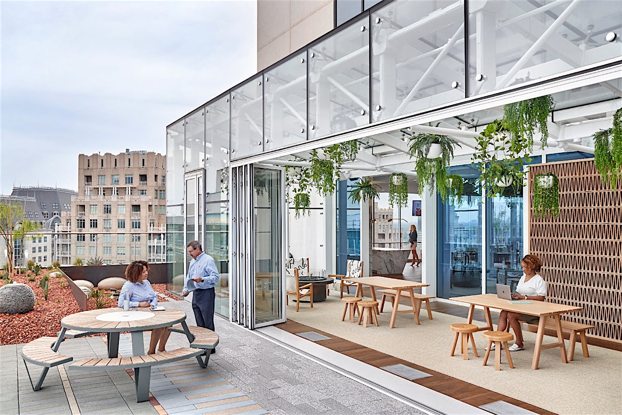 rooftop office amenities with NanaWall opening glass wall