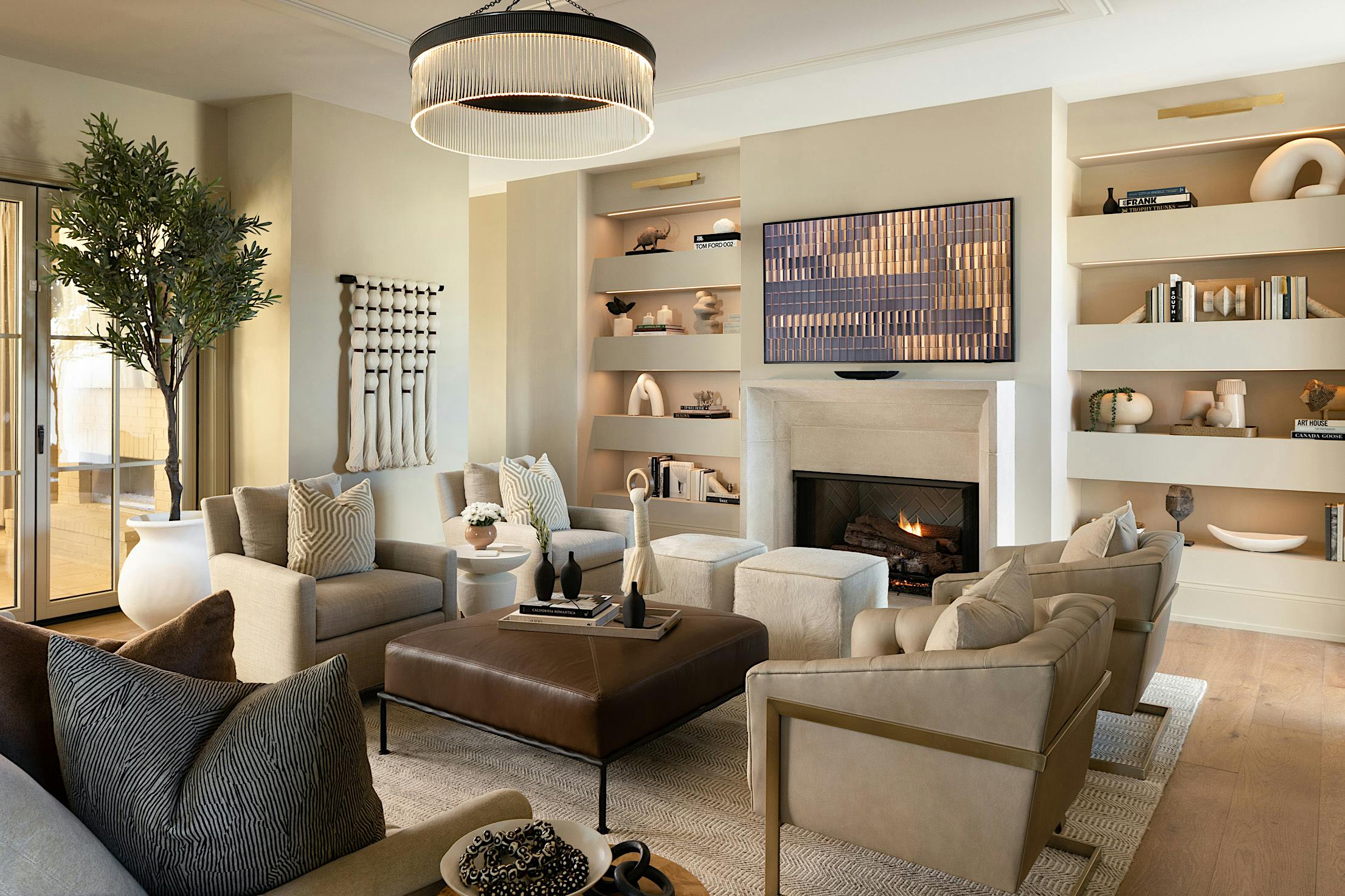 living room with folding glass door