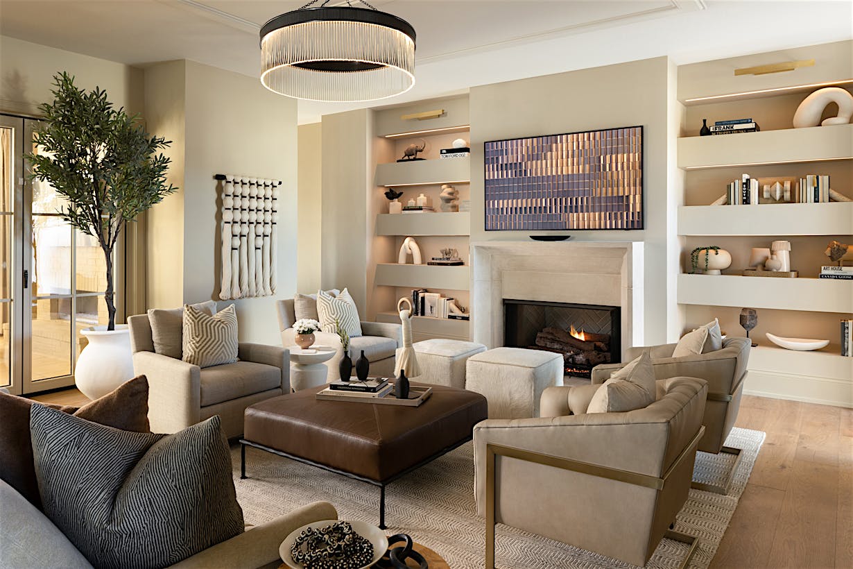 living room with folding glass door