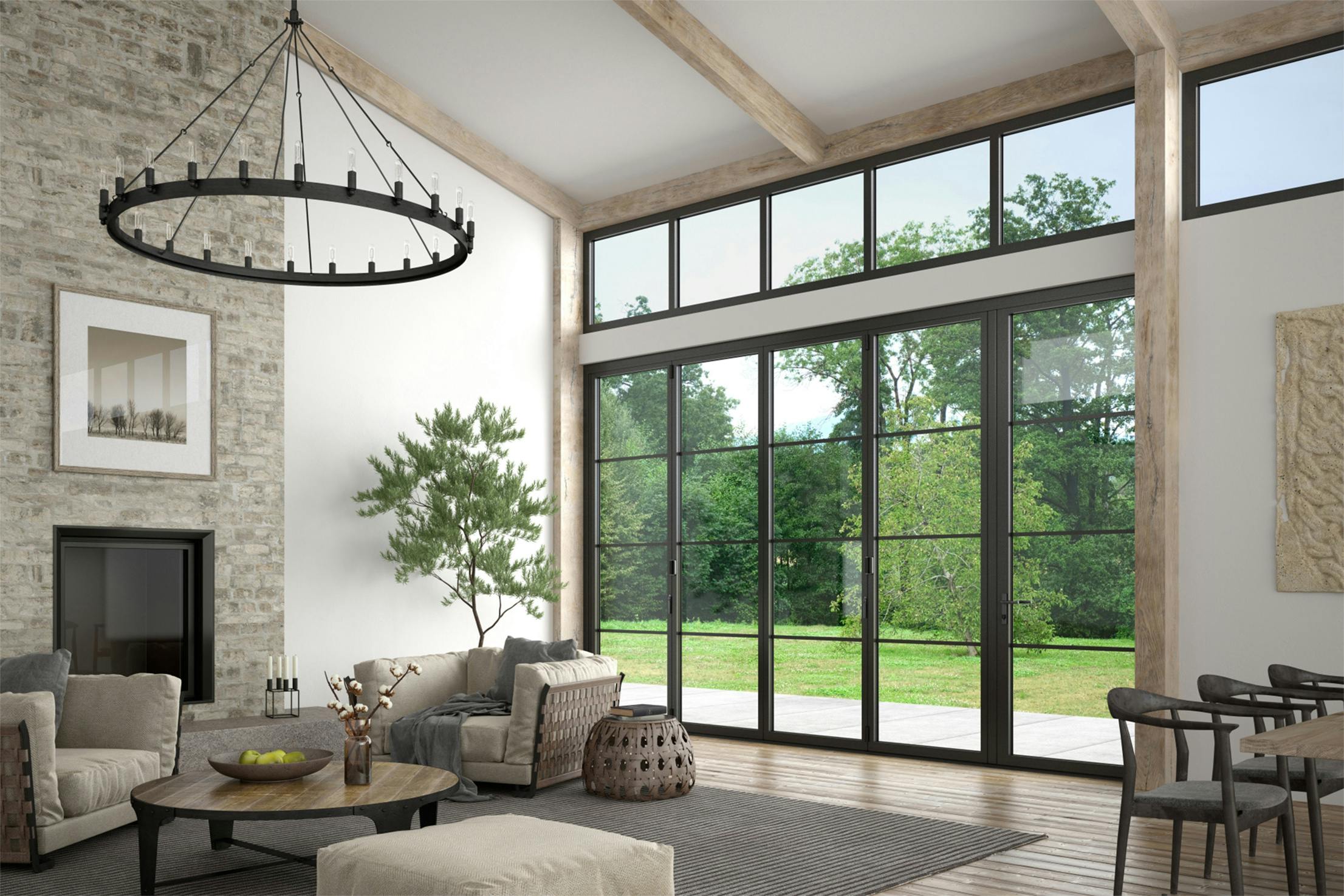 Modern Farmhouse Steel Effect Folding Glass Walls