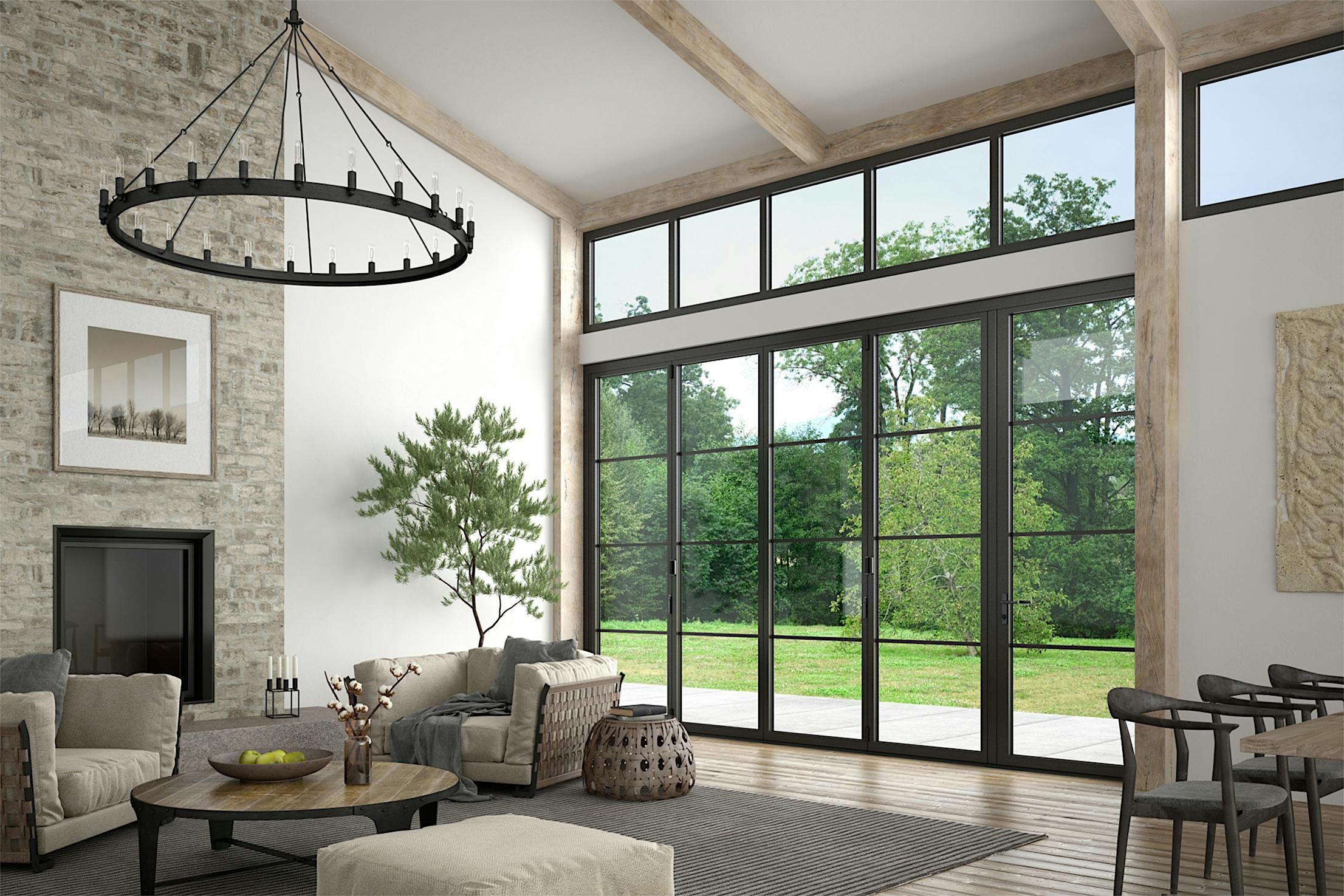 Modern Farmhouse Steel Effect Folding Glass Walls