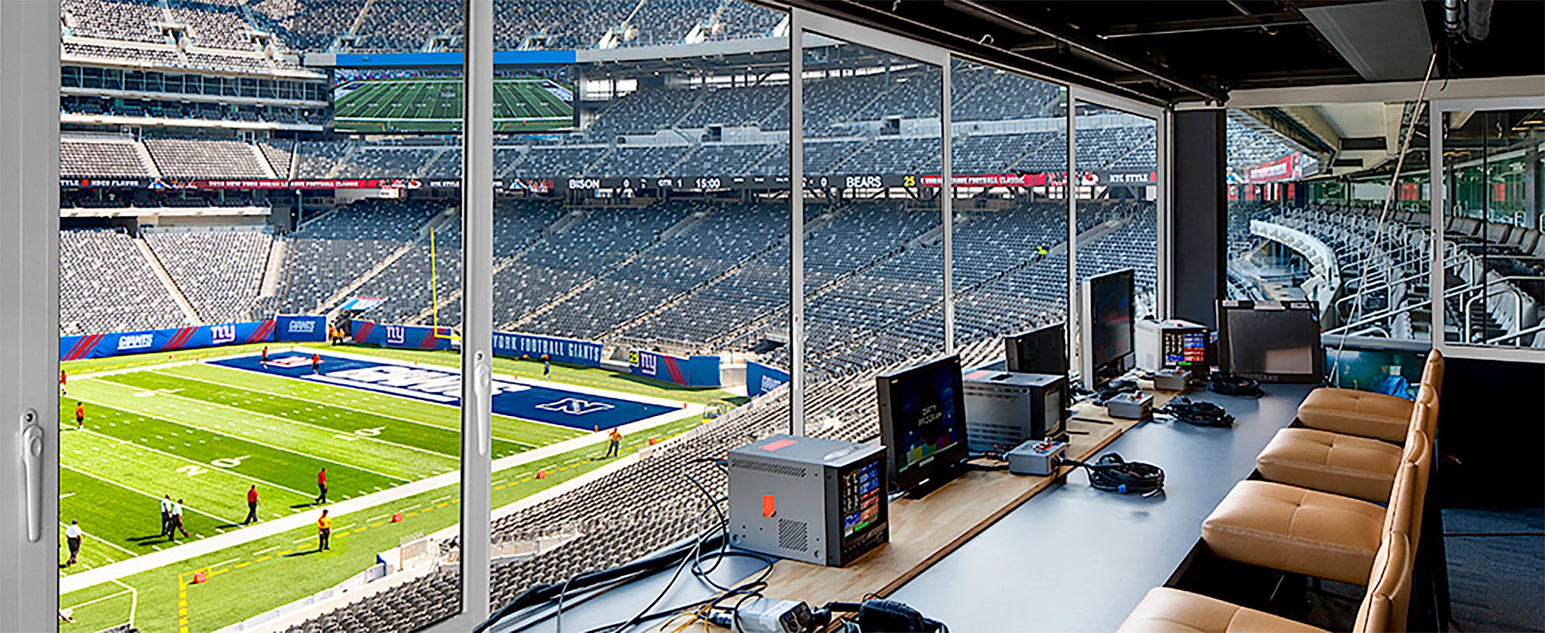MetLife Stadium press booth stacking glass wall system
