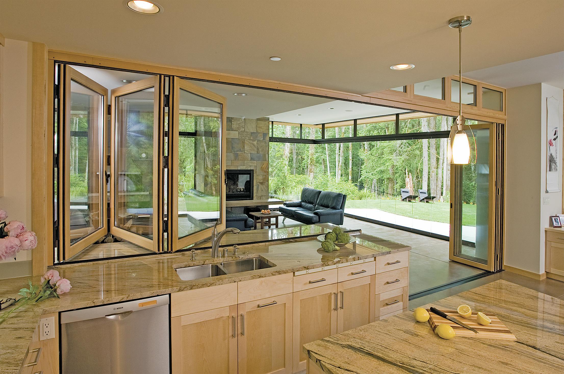 wood framed retractable glass walls