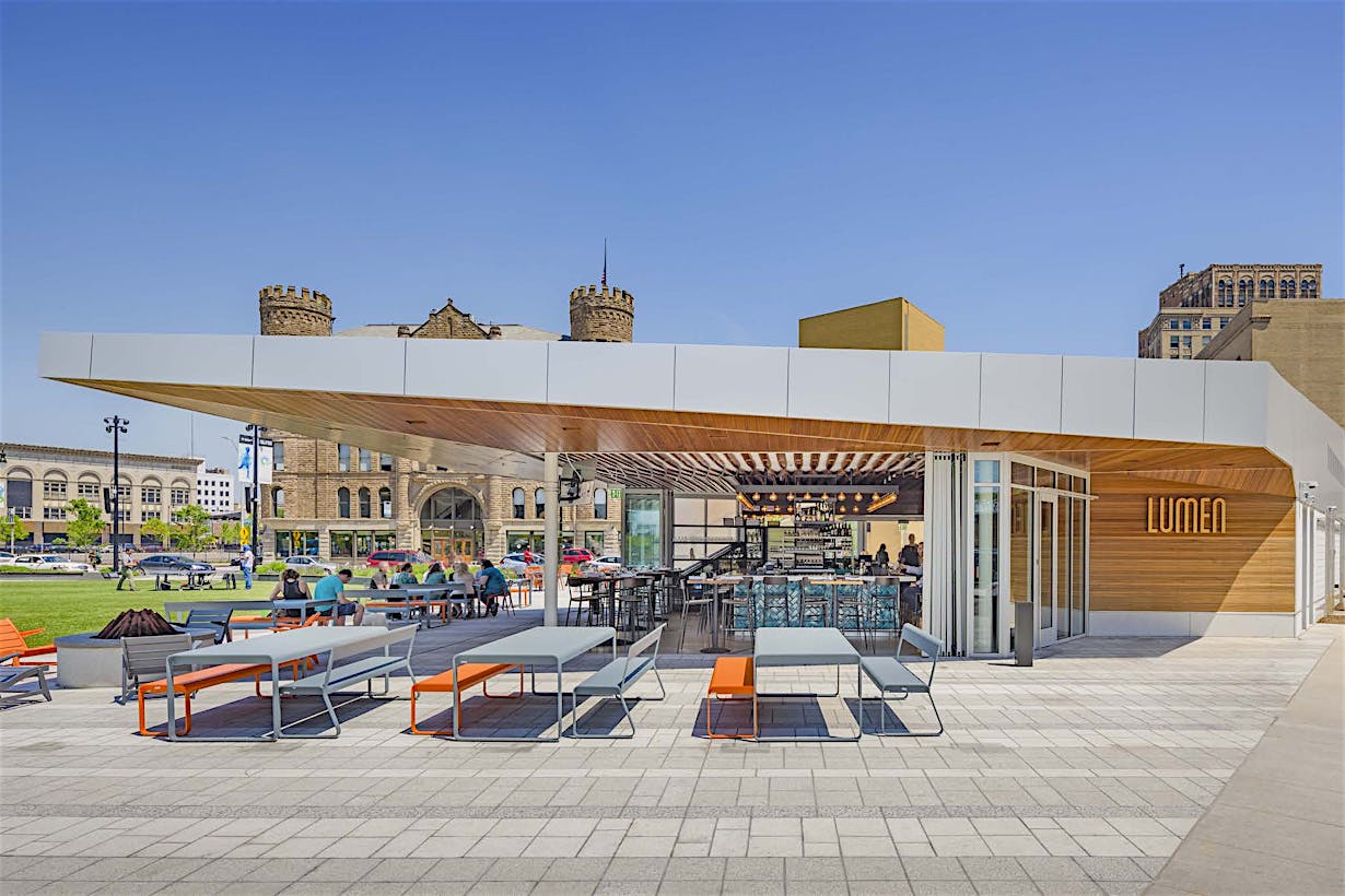 restaurant commercial design with NanaWall sliding retractable glass walls