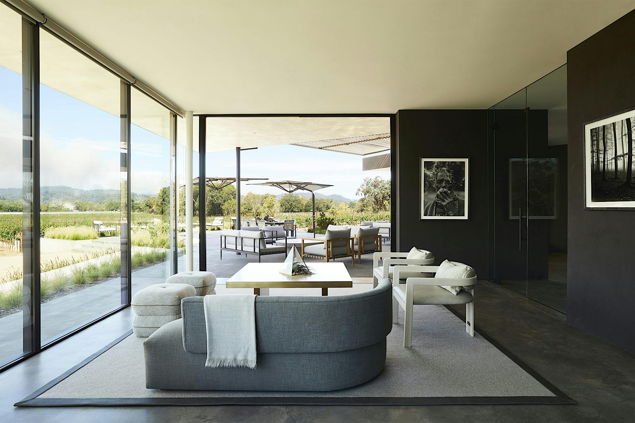 winery view throught retractable glass systems