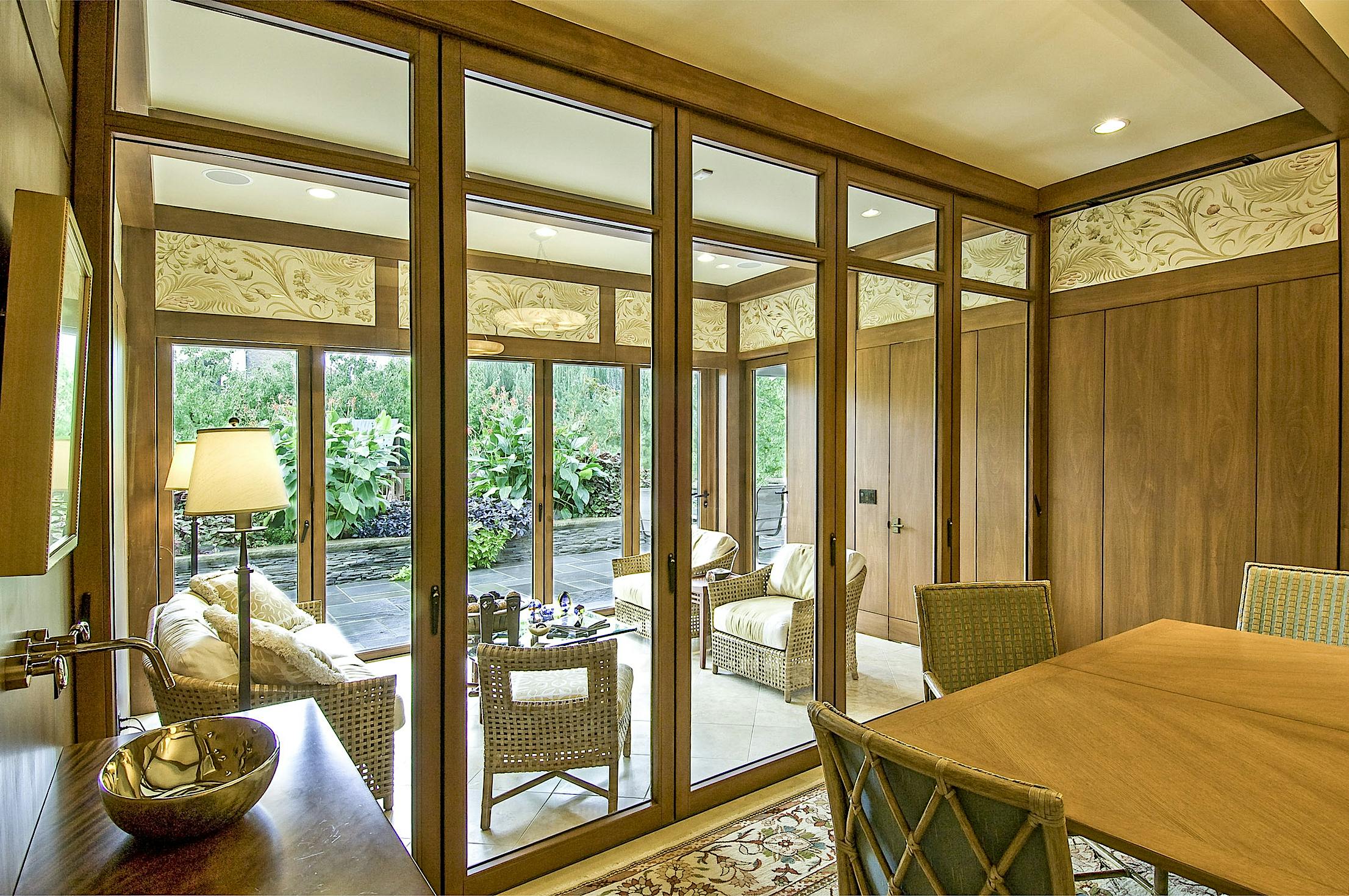 wood framed folding porch doors