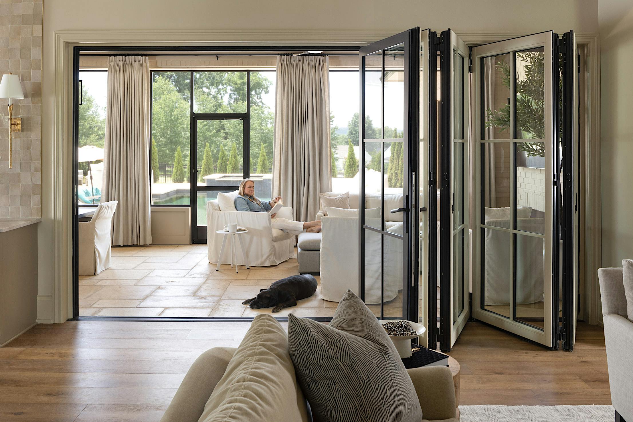 Aluminum clad folding porch door systems