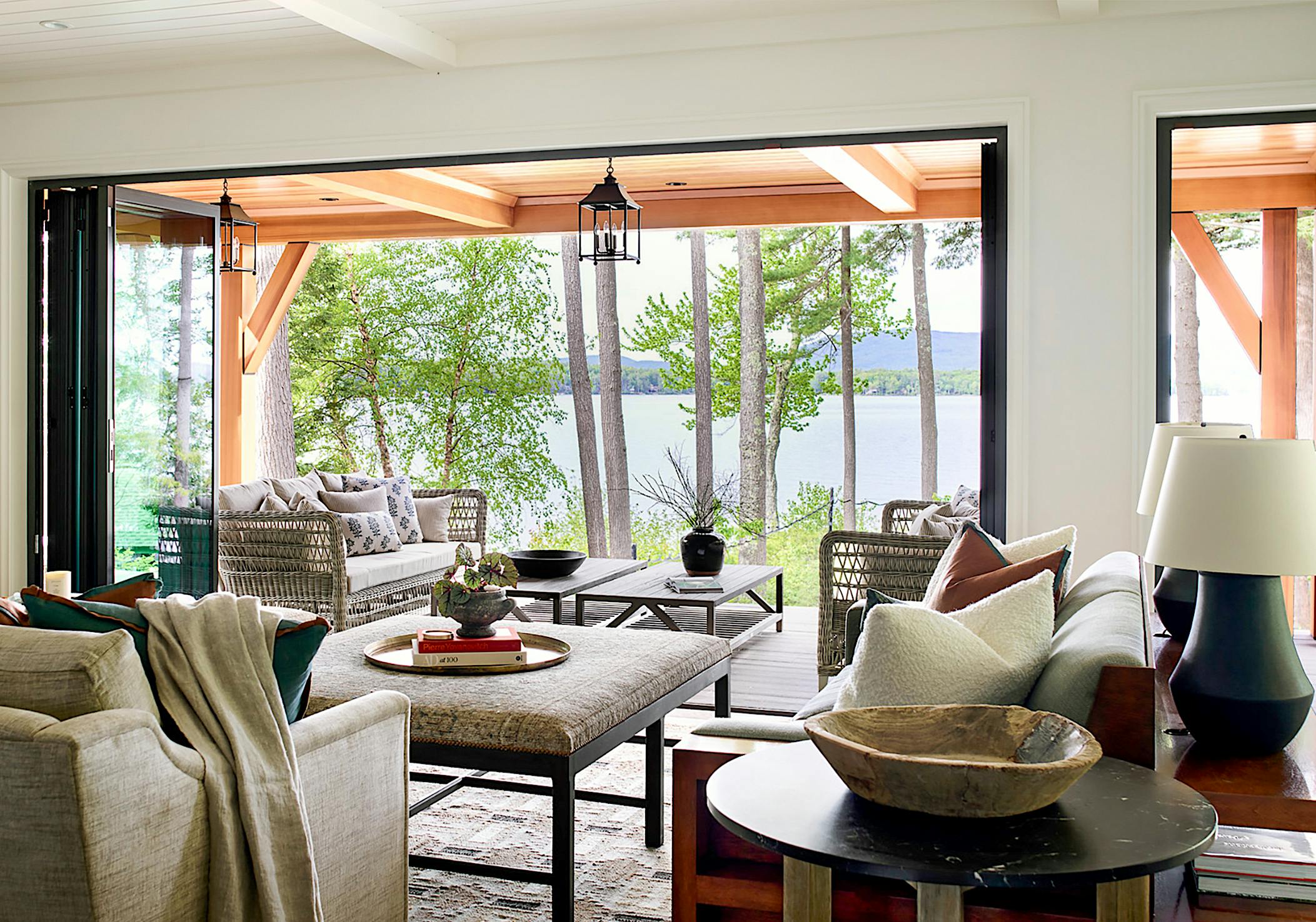 lakefront home folding glass walls