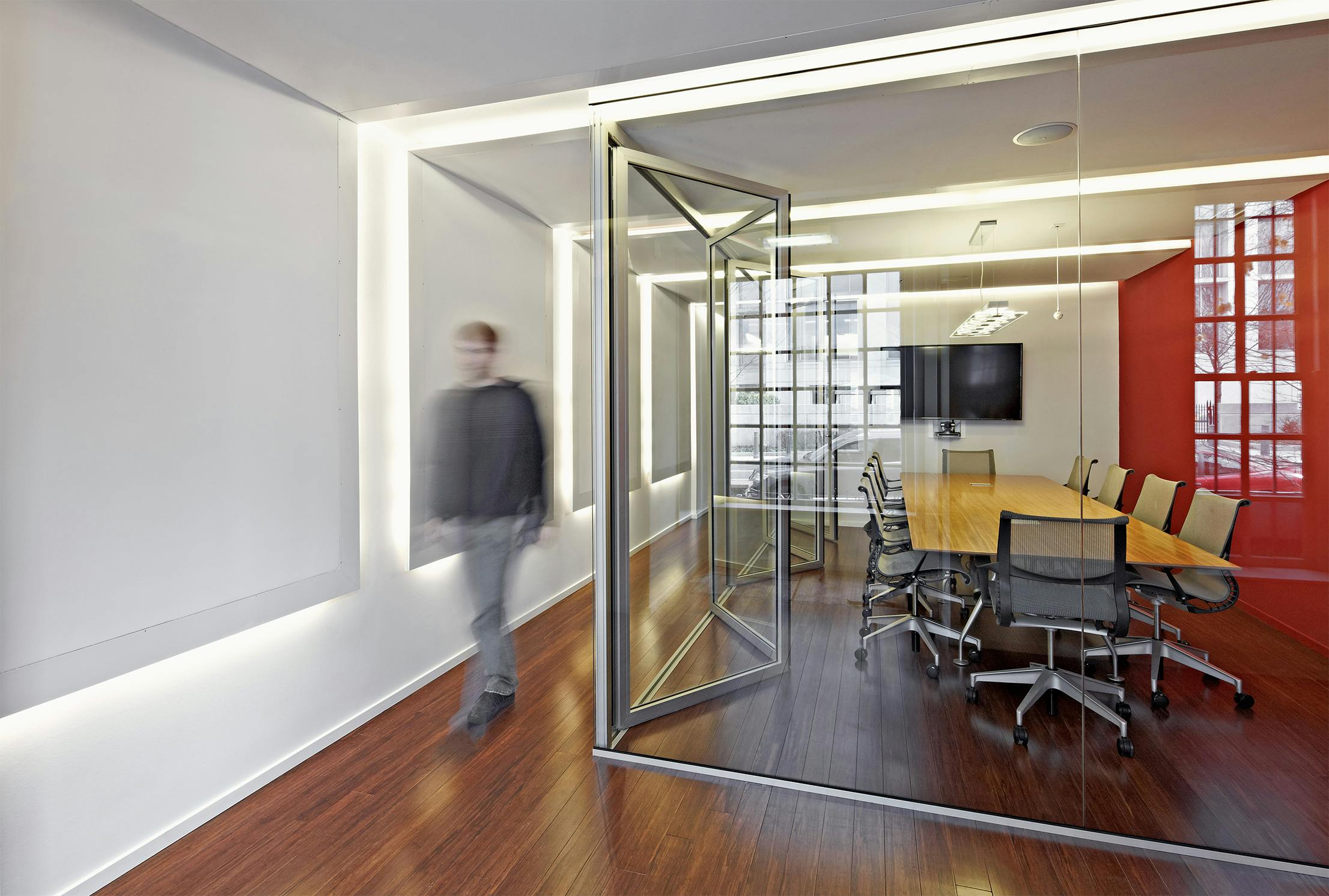 folding opening glass walls in office