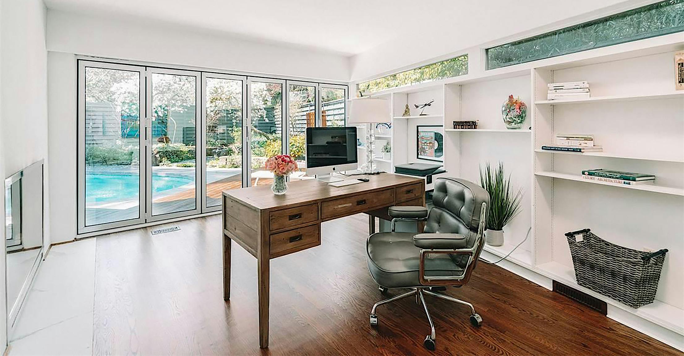 home office with NanaWall opening glass doors