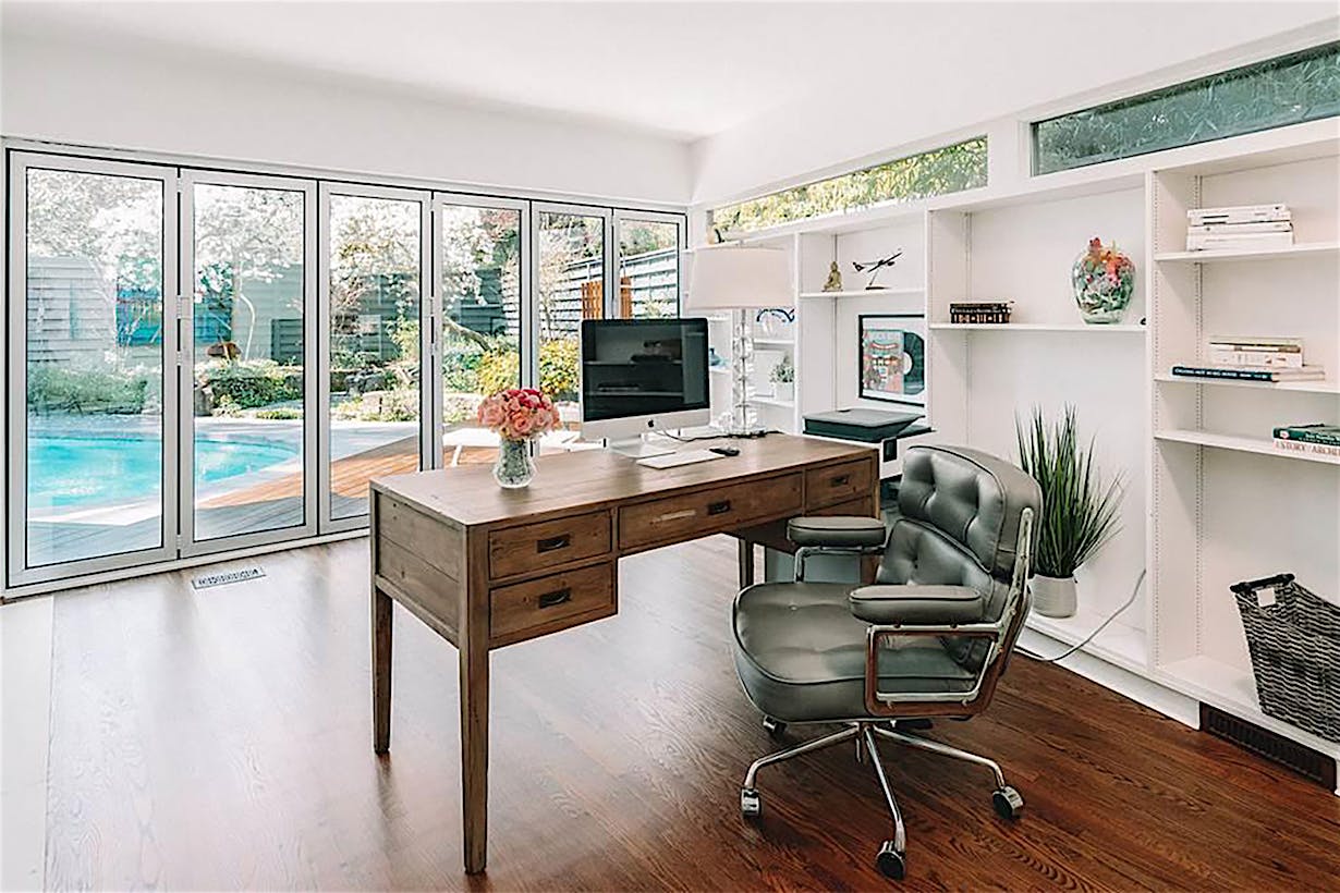 home office with NanaWall opening glass doors