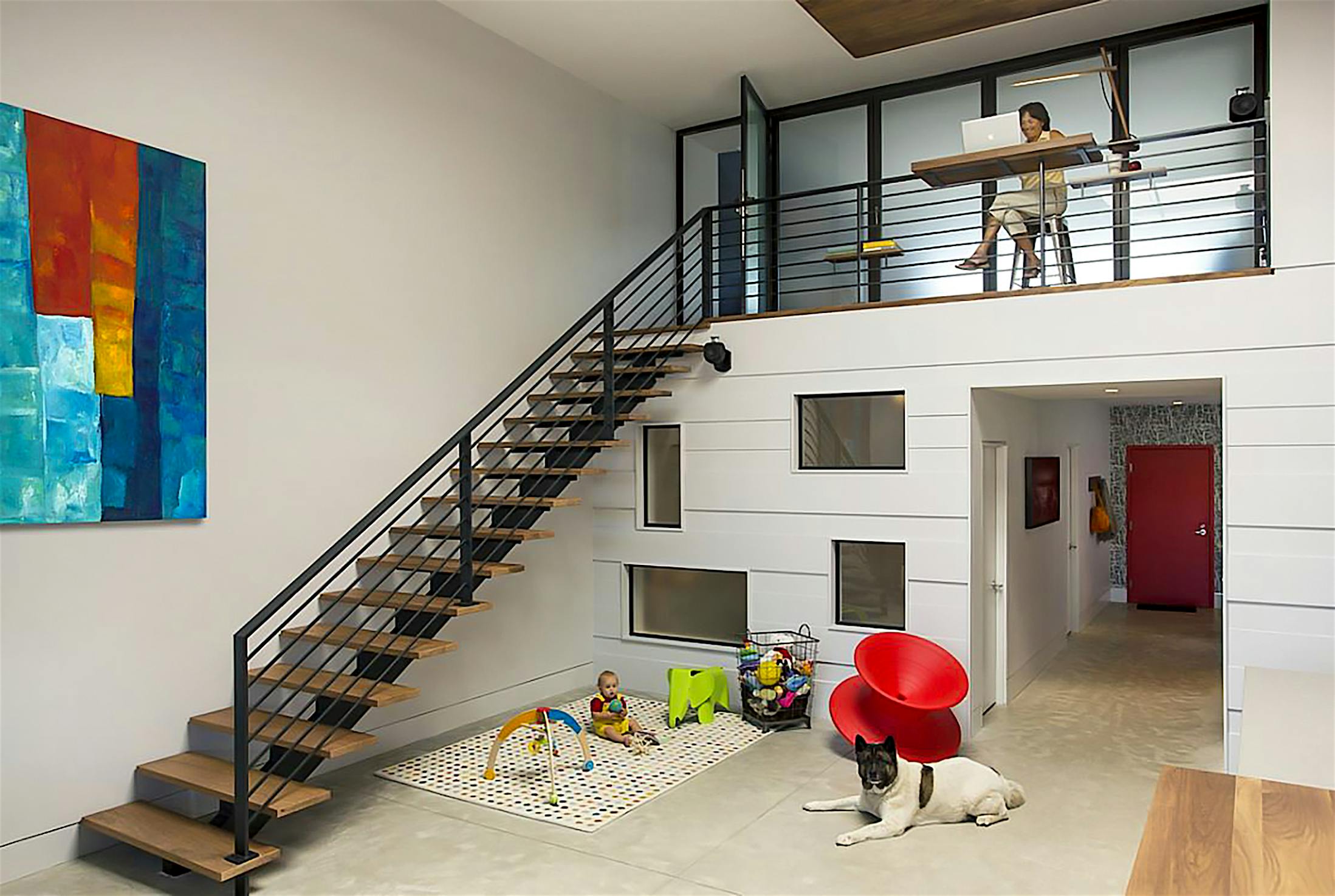 home office in loft with NanaWall glass doors
