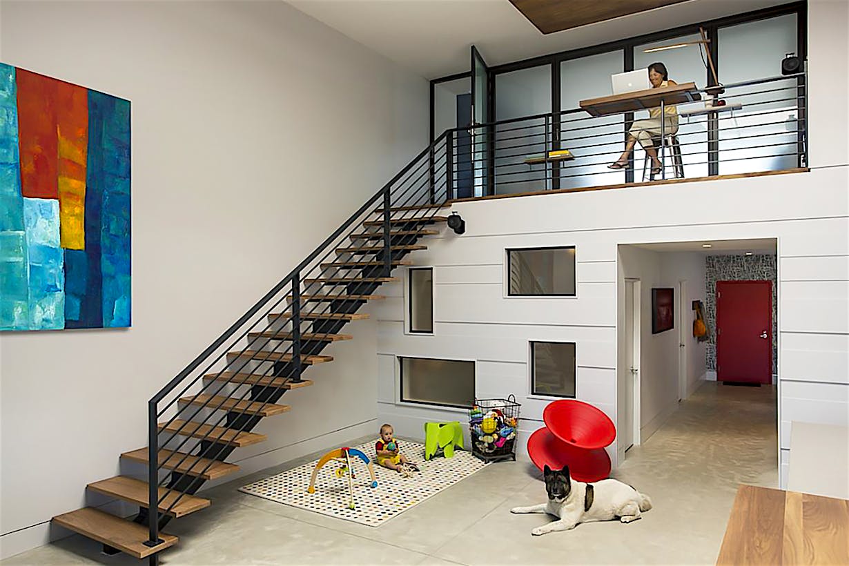 home office in loft with NanaWall glass doors