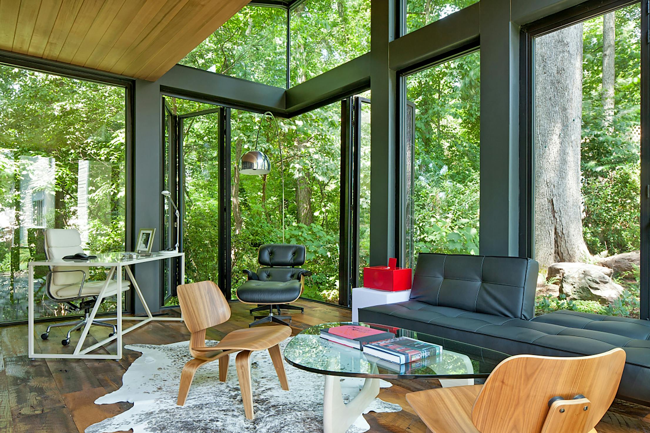 home office design with glass doors