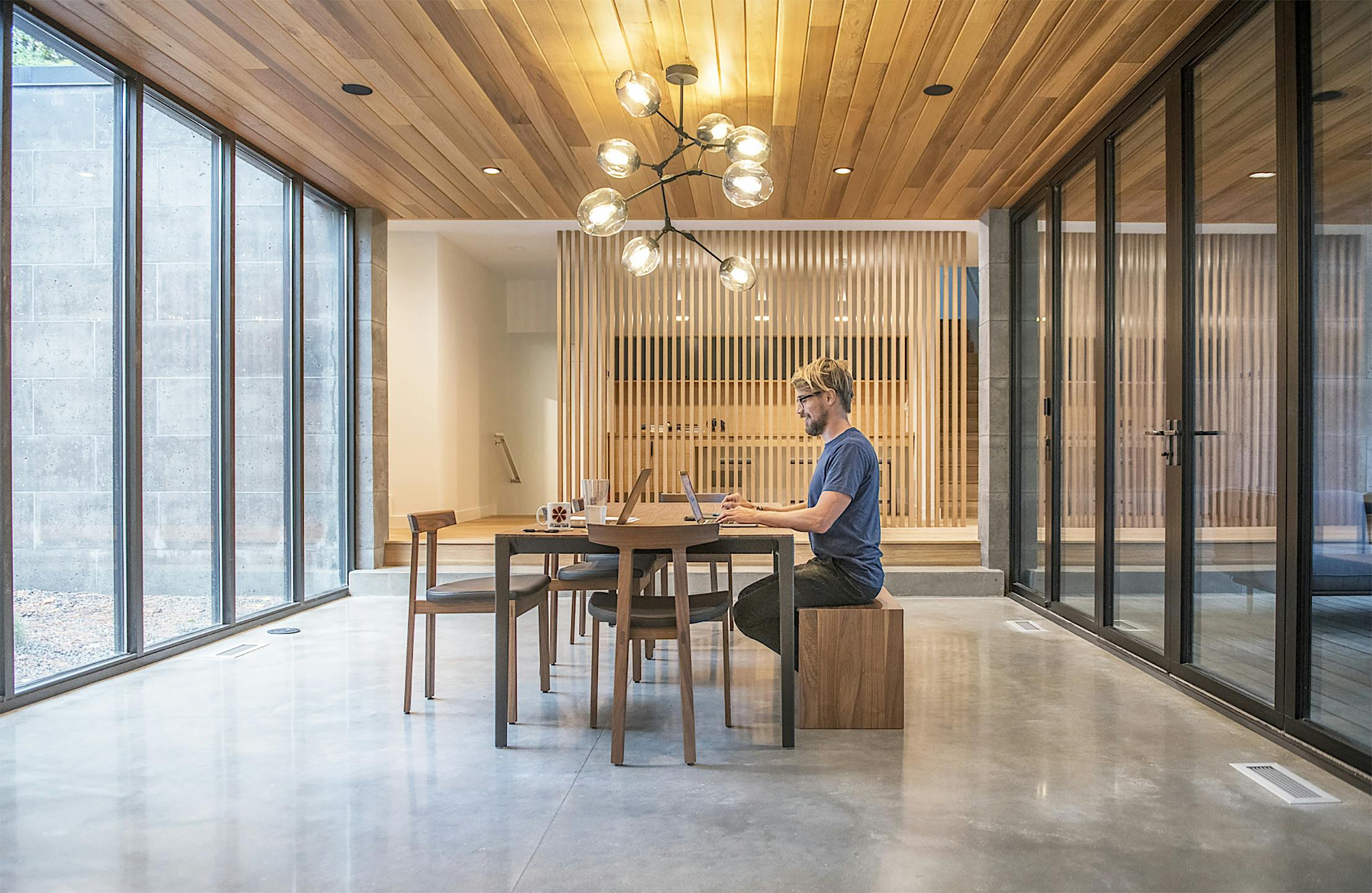 home office design with opening glass doors