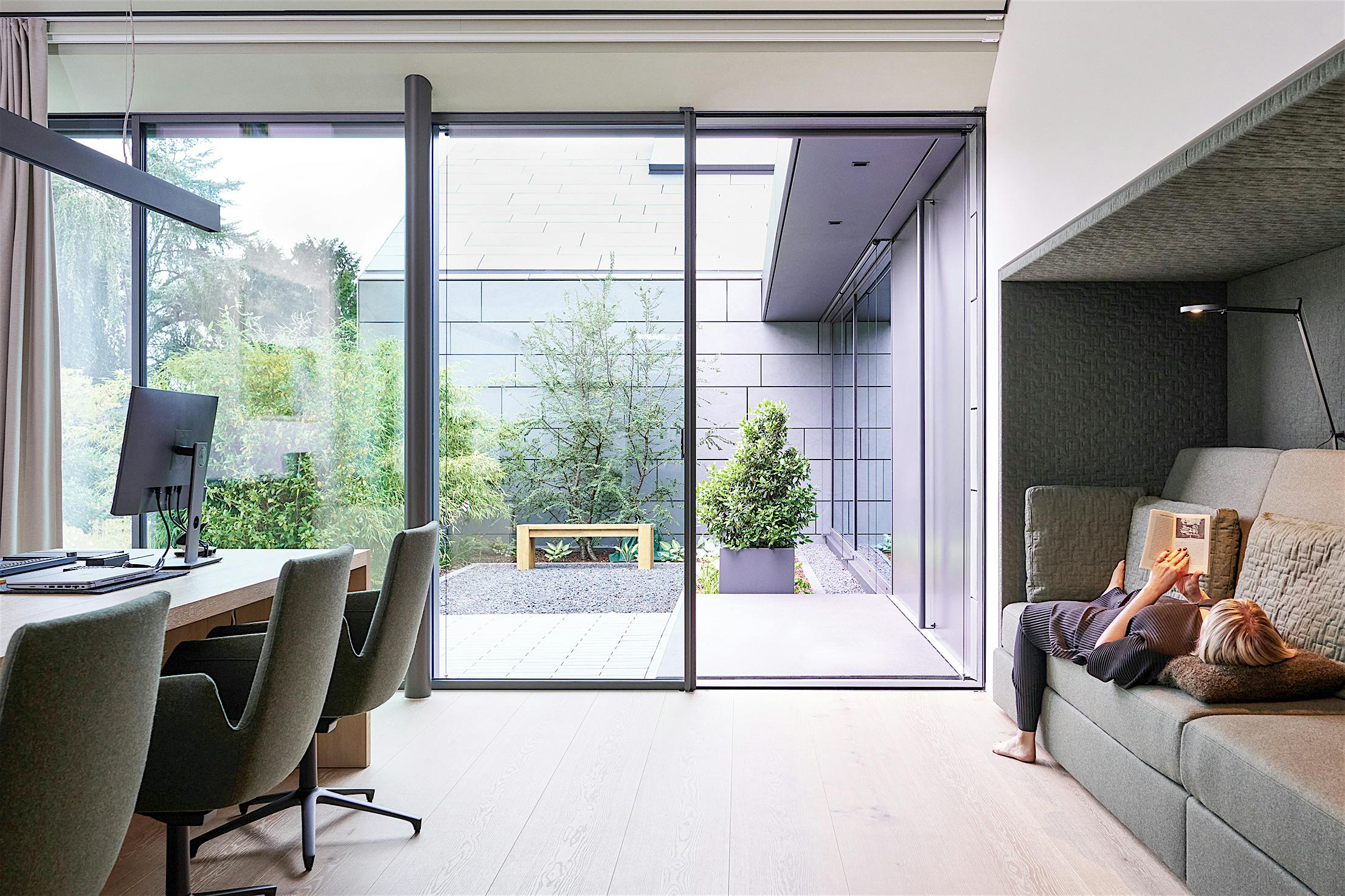 NanaWall opening glass doors in home office 