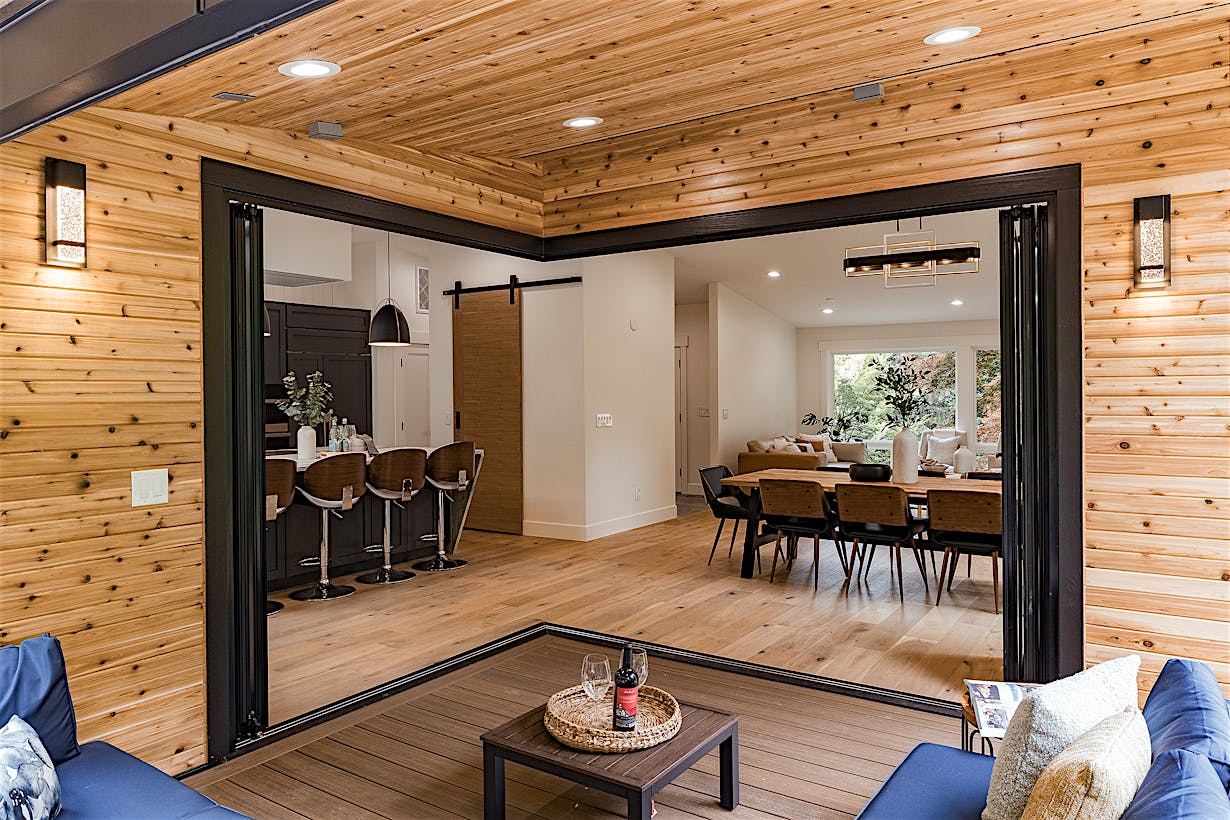 interior open corner design with NanaWall folding glass doors