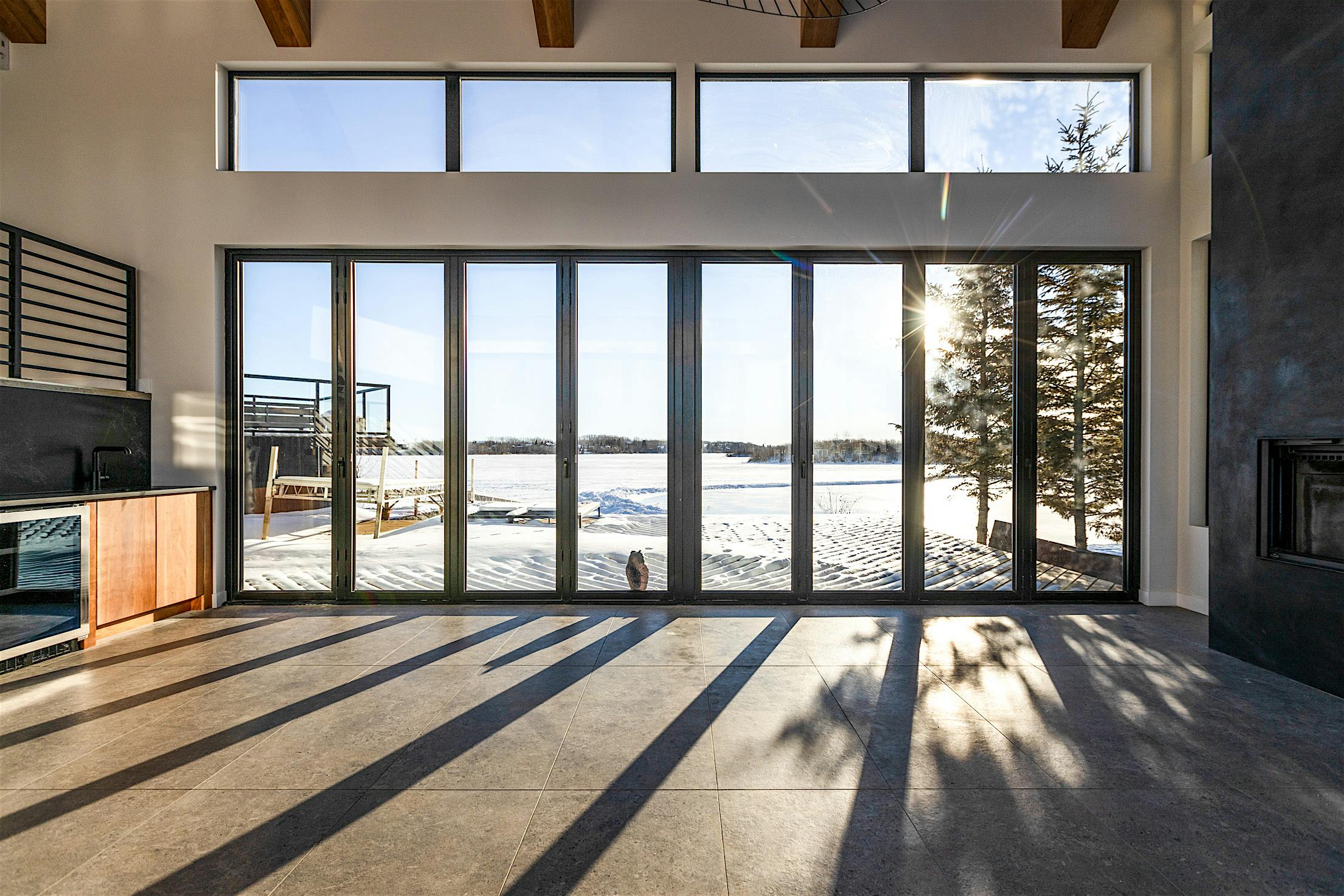 folding glass doors in snow