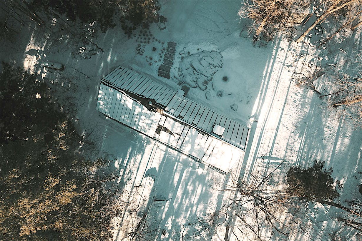 Weather resistant bifolding doors in snow