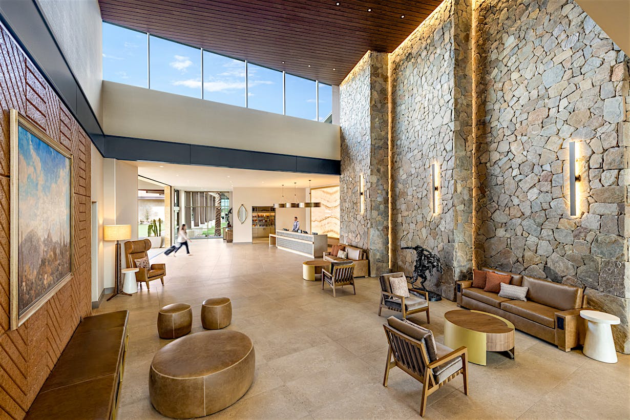 indoor-outdoor lobby with operable glass door