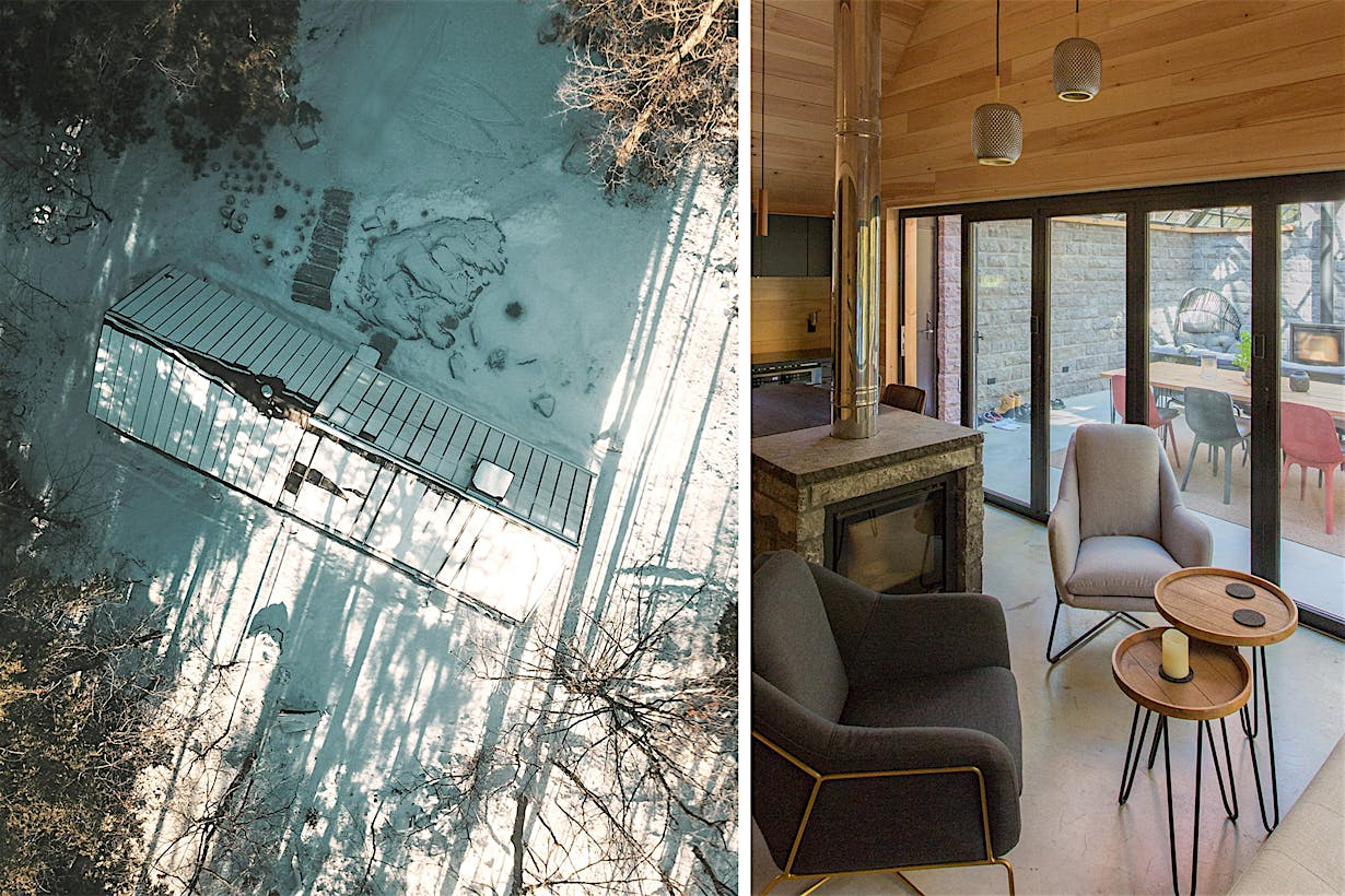 opening glass walls in winter snow
