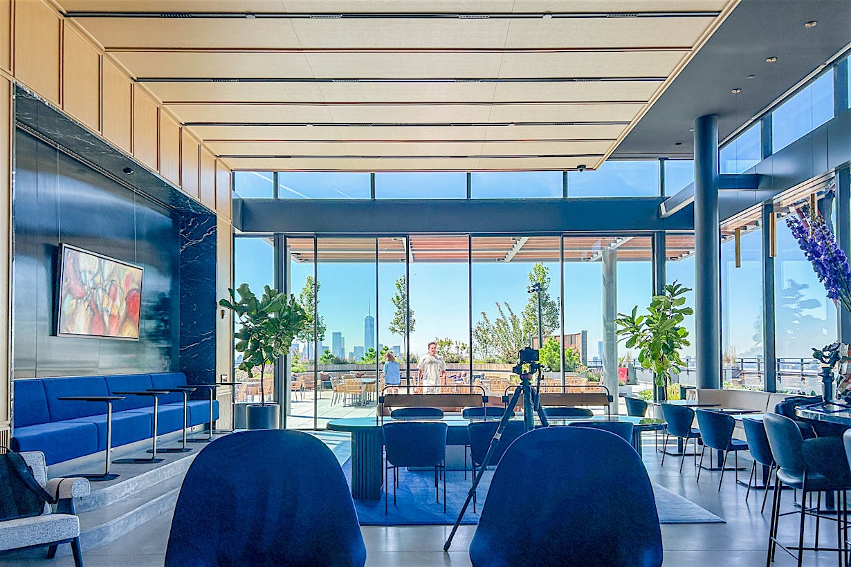 PENN 2 workplace amenities rooftop lounge and NanaWall commercial glass doors