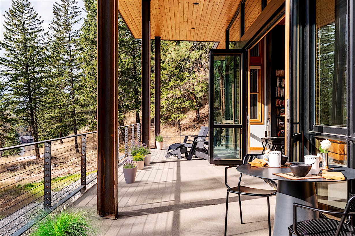 aluminum clad movable glass doors on porch