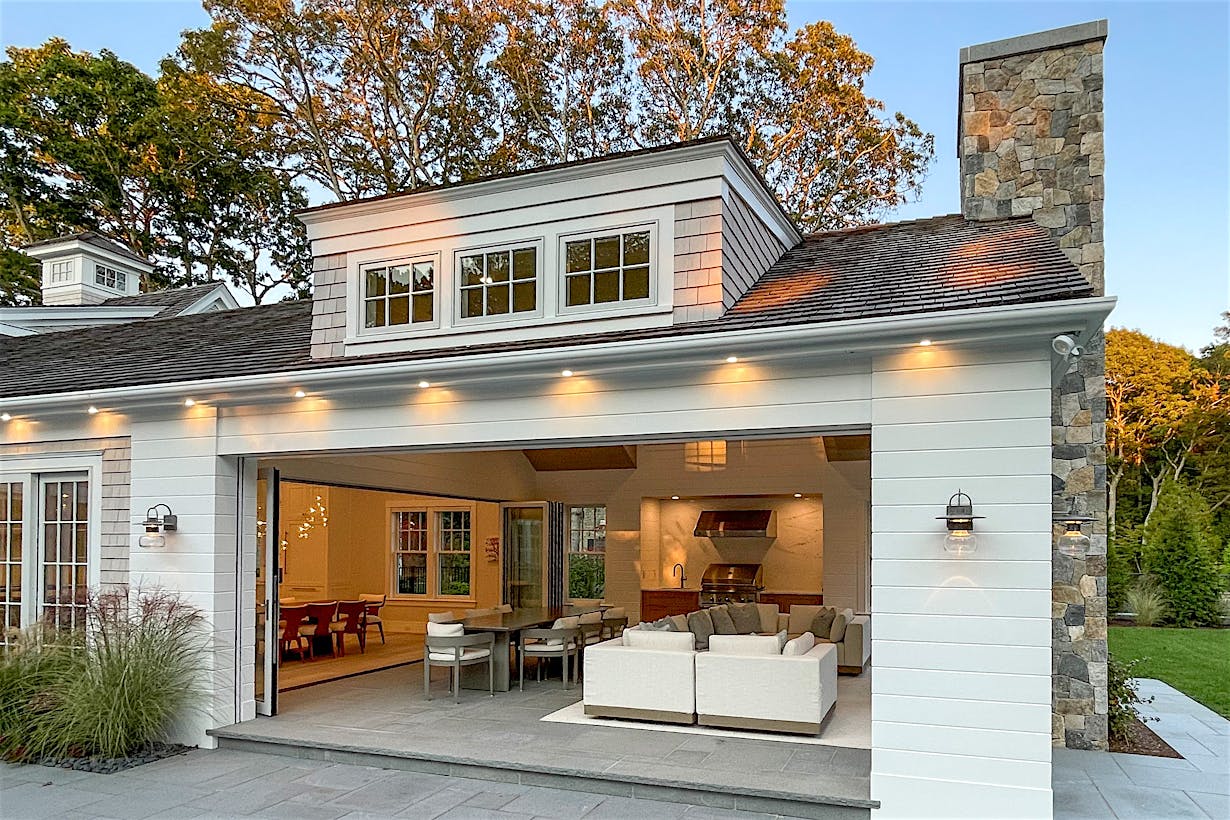 movable glass doors in California room porch design trend