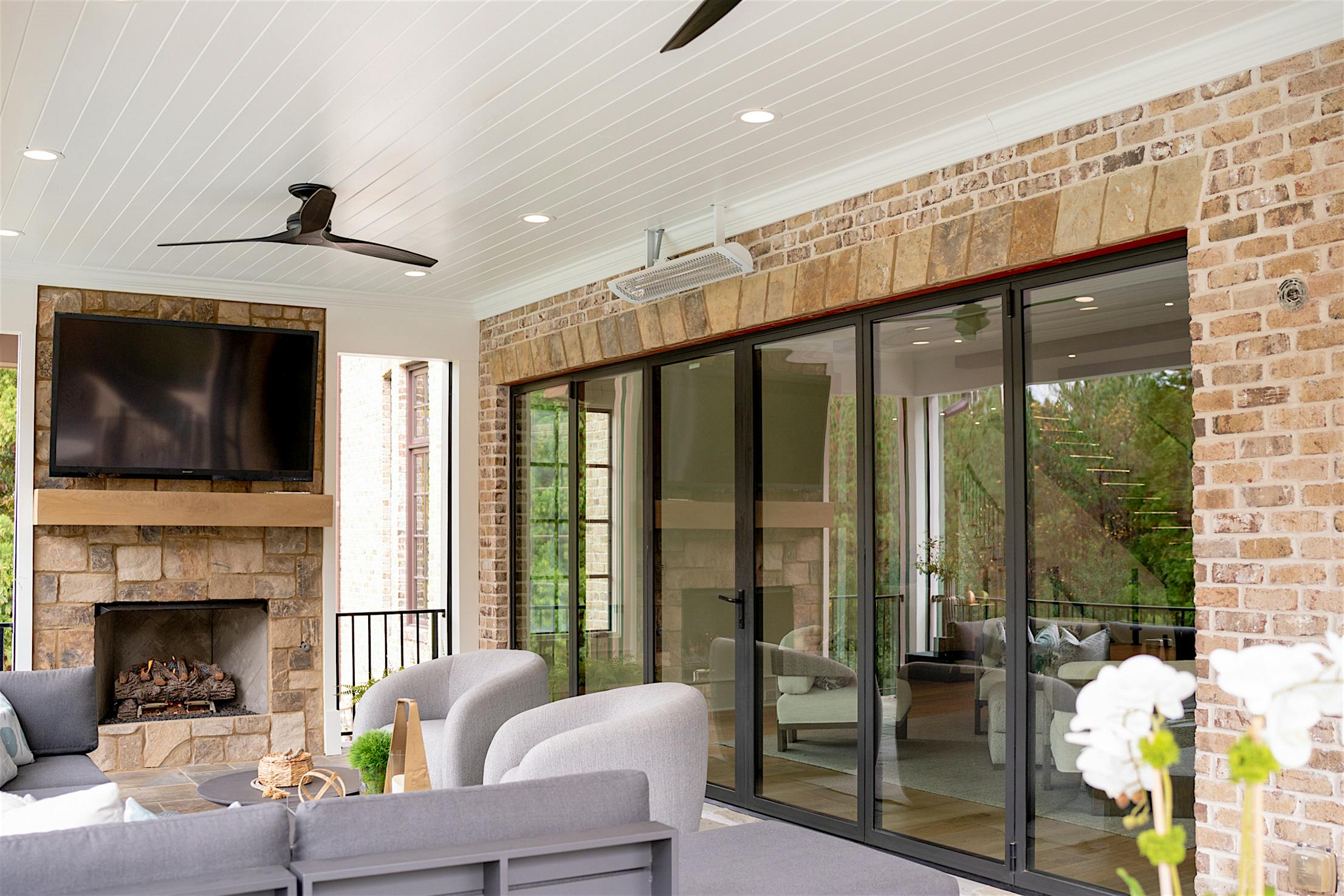 movable glass door in remodeled porch design