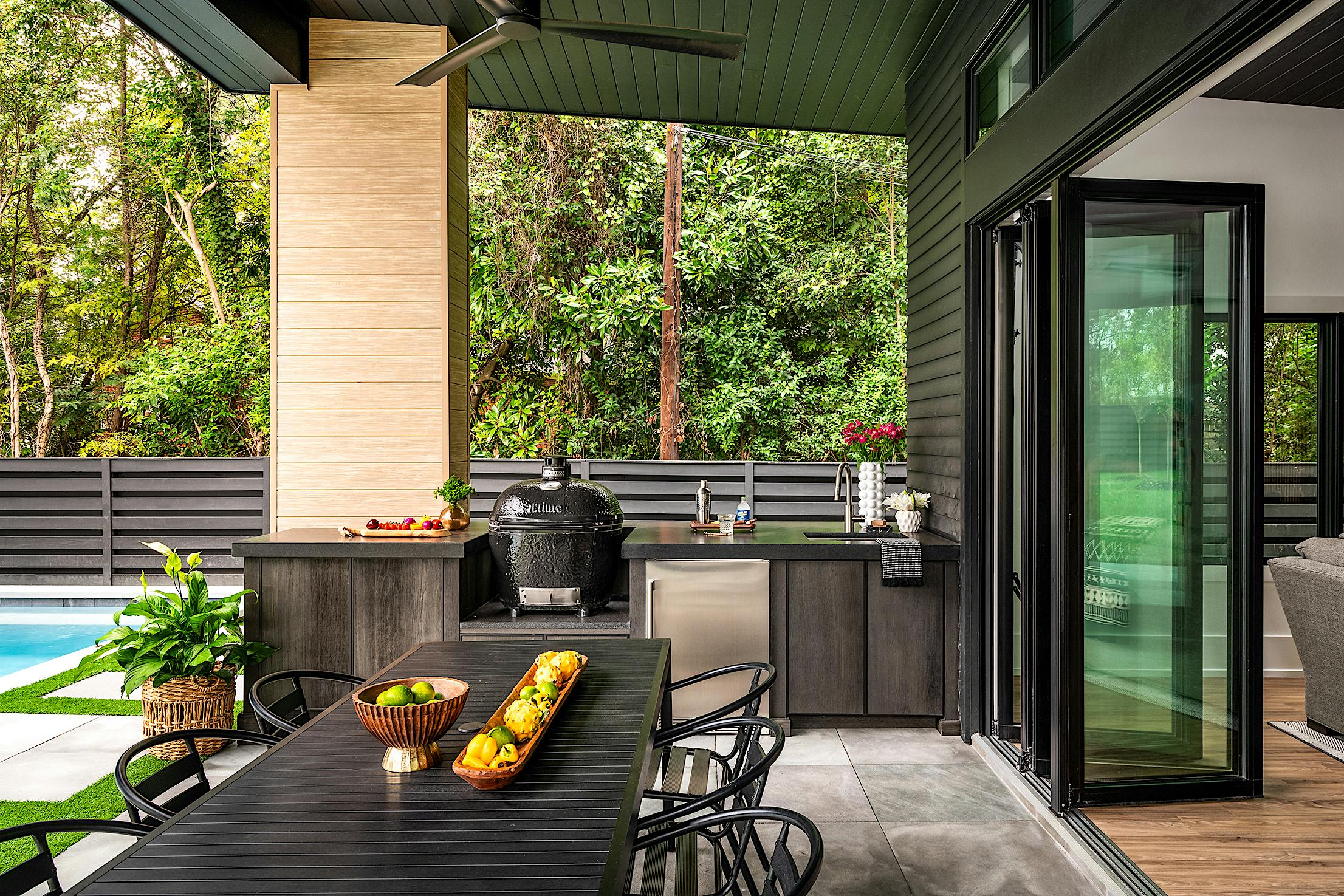 NanaWall opening glass doors in pool house