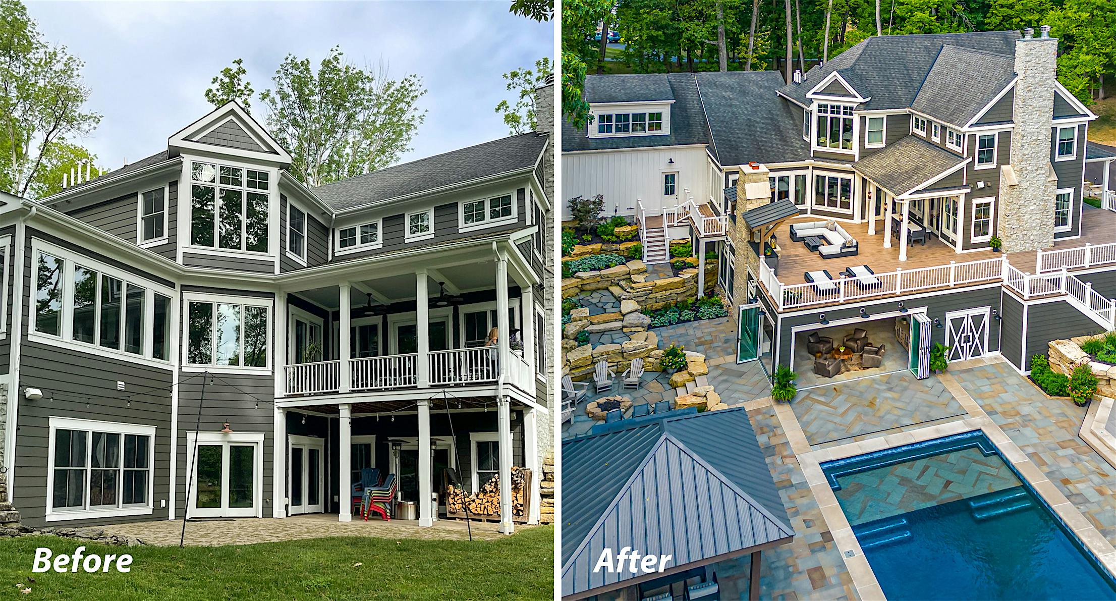custom home addition with accordion glass doors
