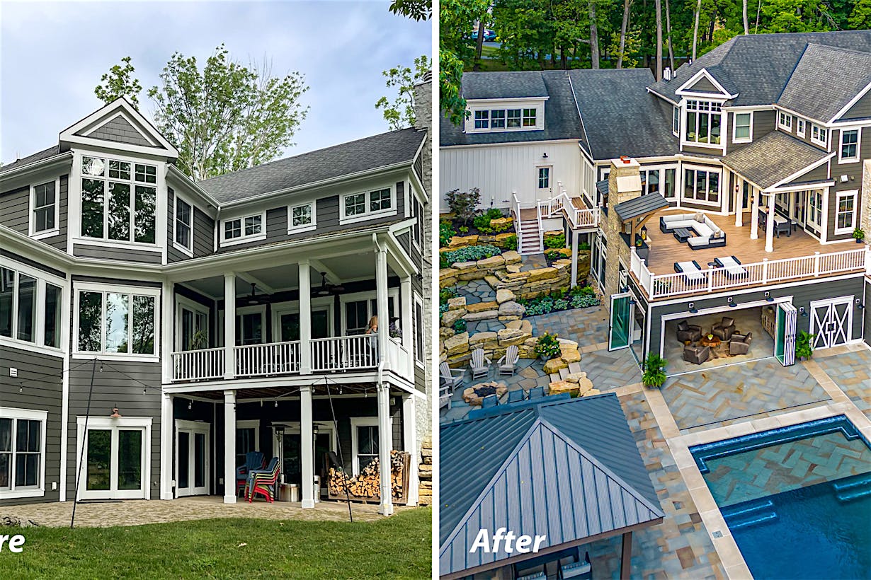 custom home addition with accordion glass doors