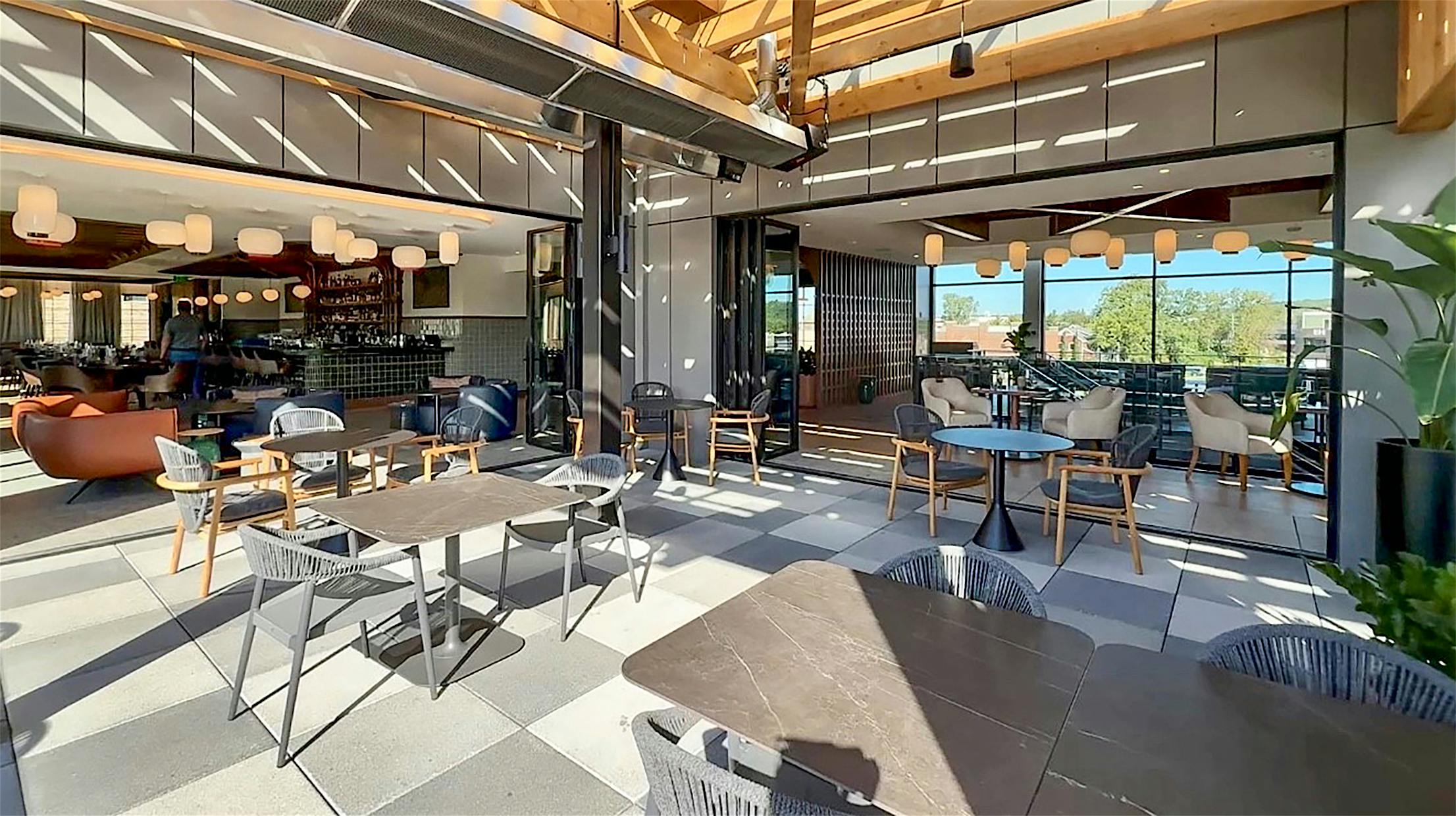 indoor-outdoor commercial glass doors for restaurant design