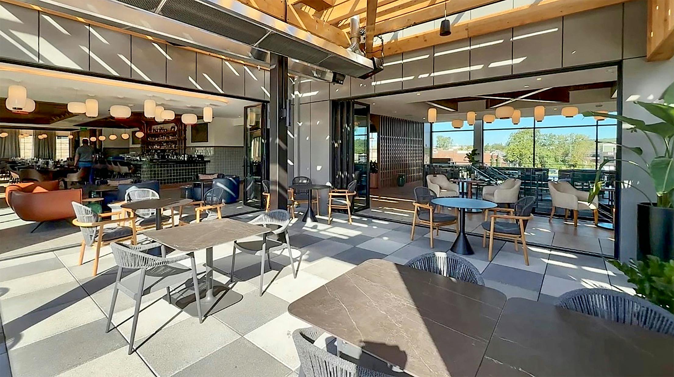 indoor-outdoor commercial glass doors for restaurant design