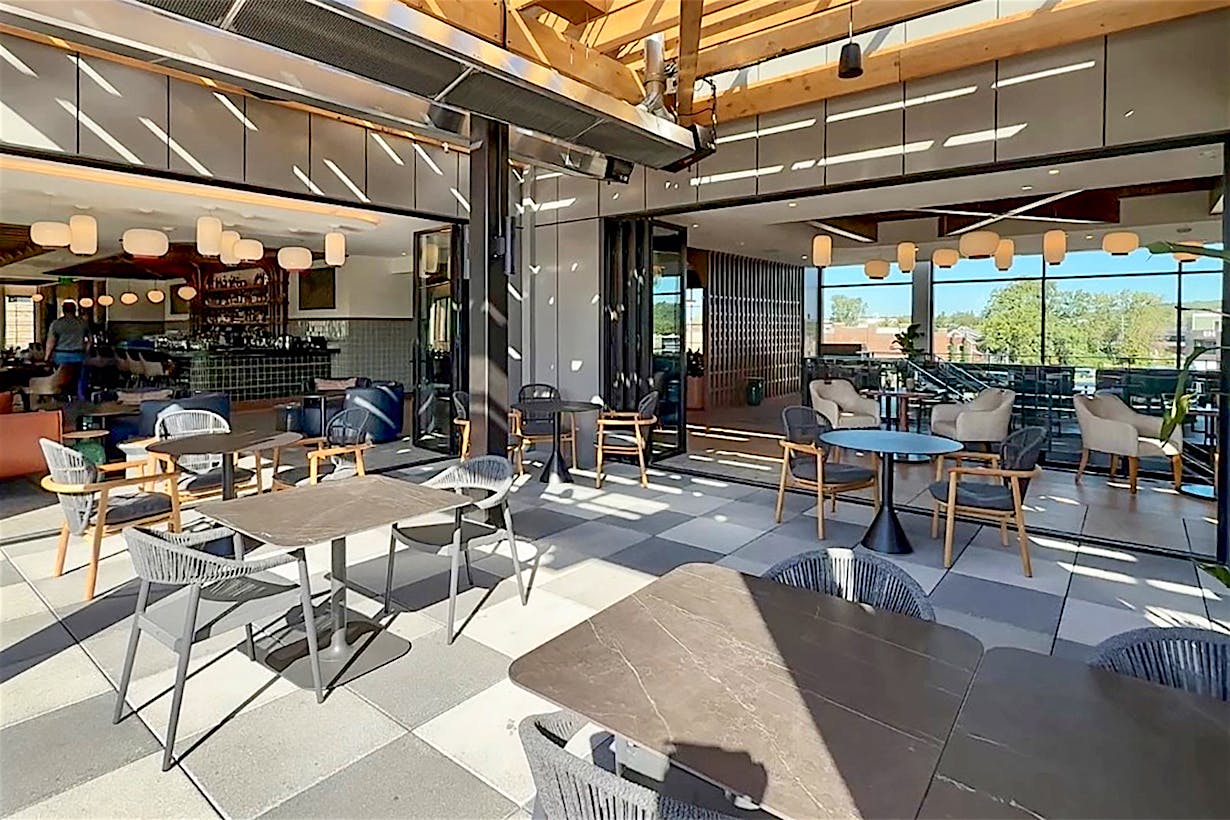 indoor-outdoor commercial glass doors for restaurant design