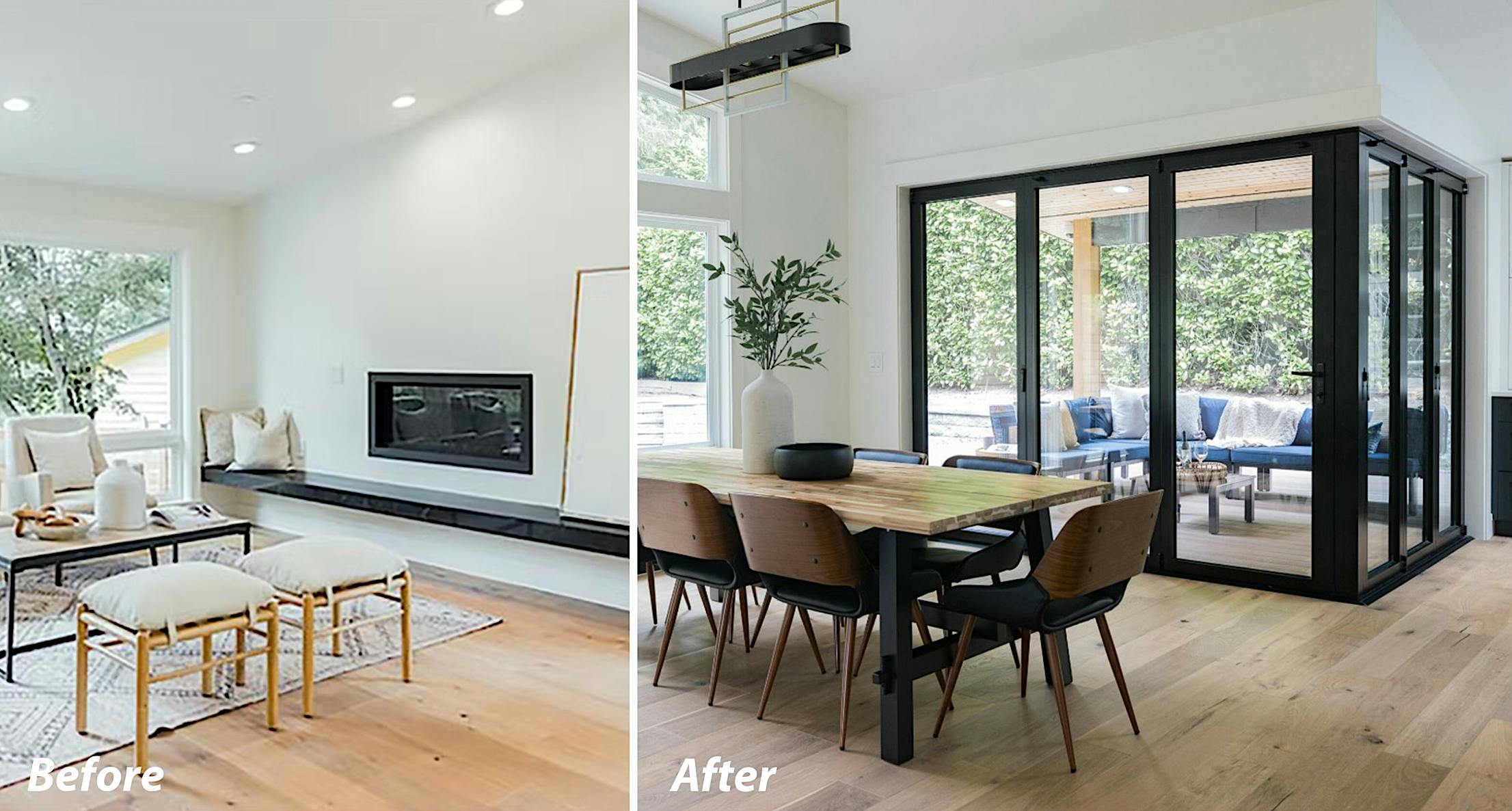 home renovation for open concept living with accordion glass doors with open corner design