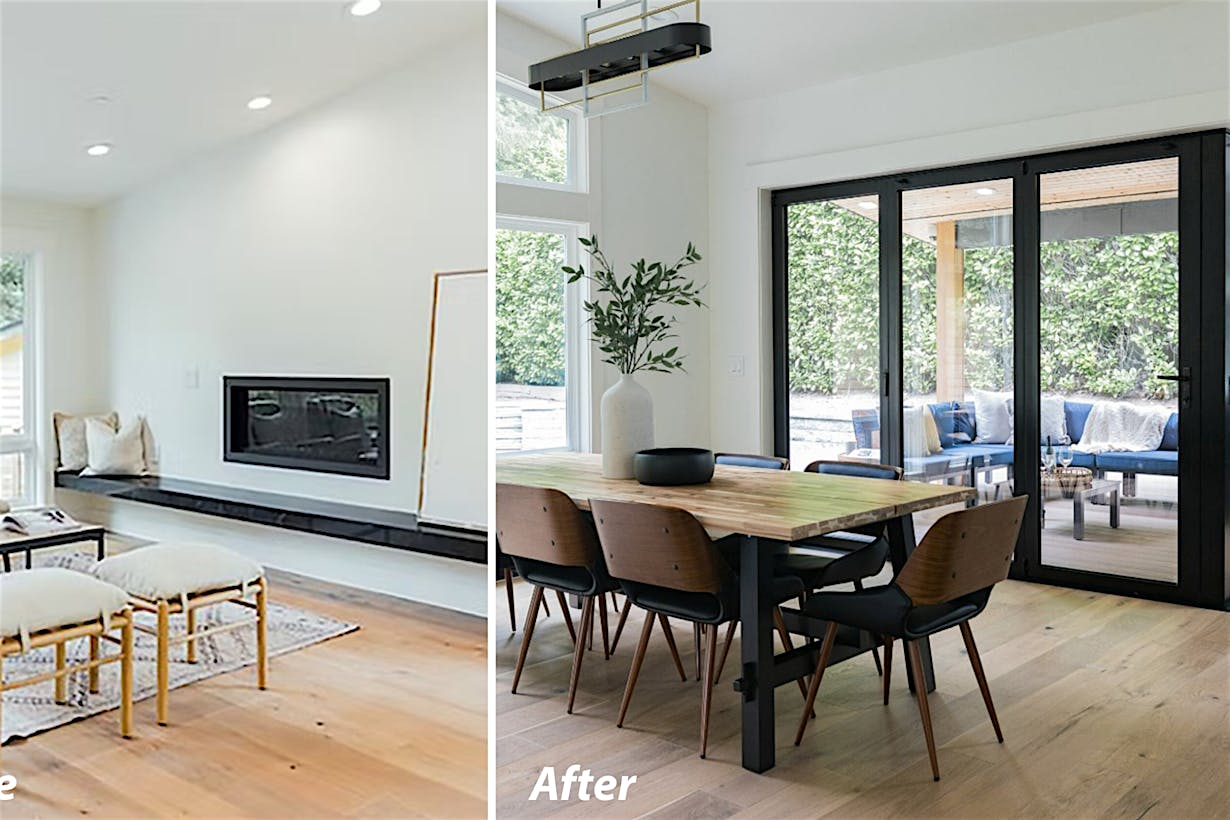 home renovation for open concept living with accordion glass doors with open corner design