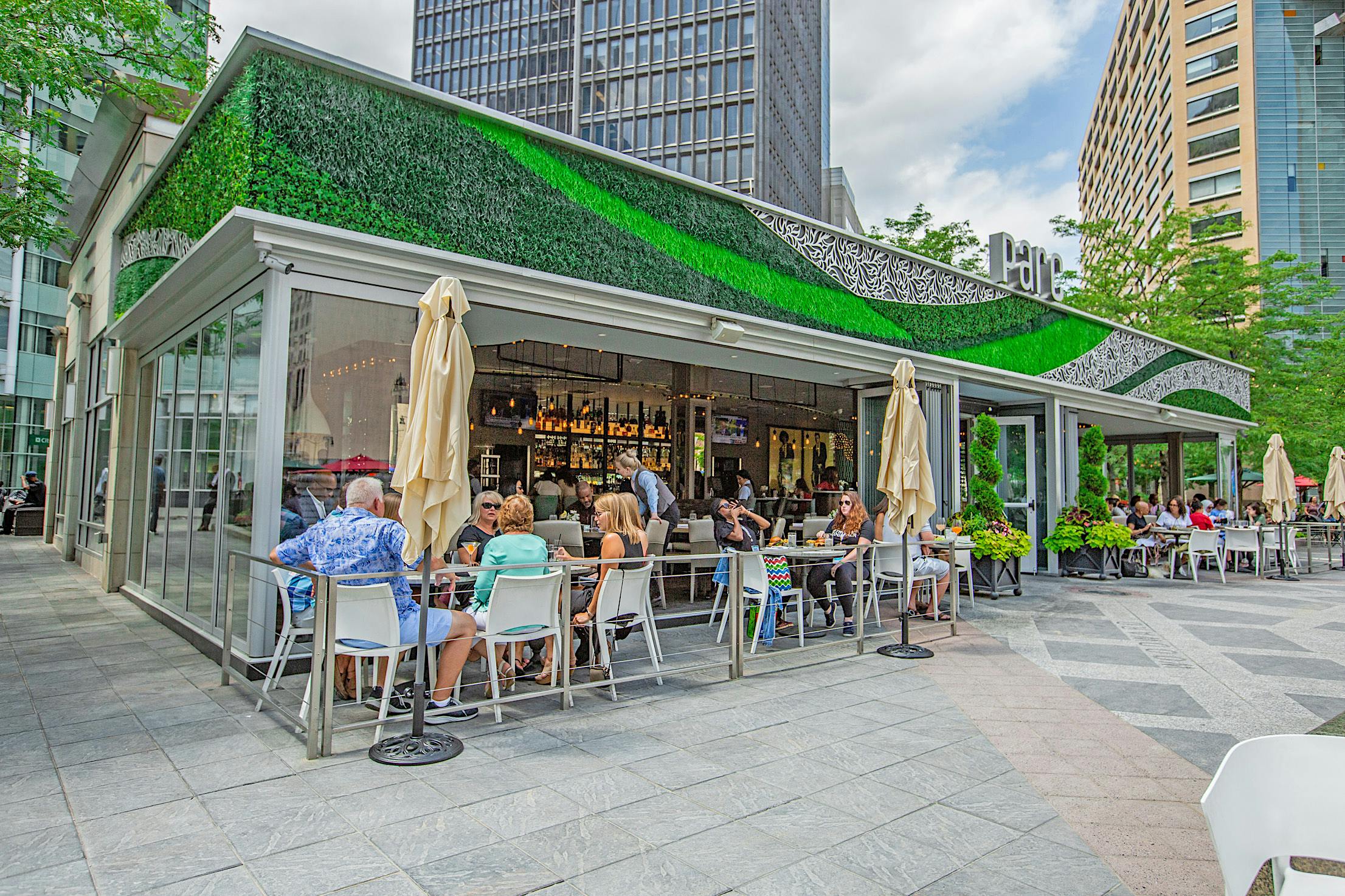 modern restaurant design with restaurant glass patio doors