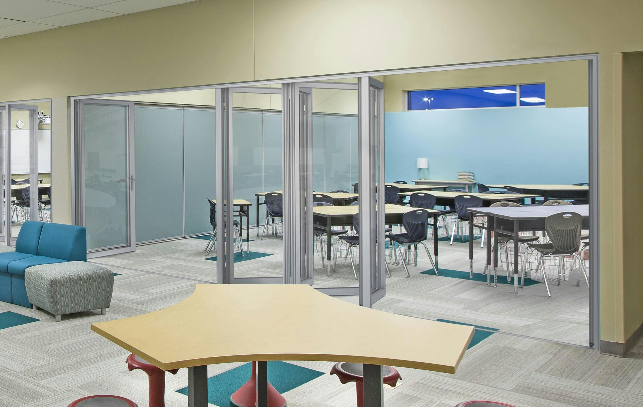 first sound-rated folding glass wall with STC 45