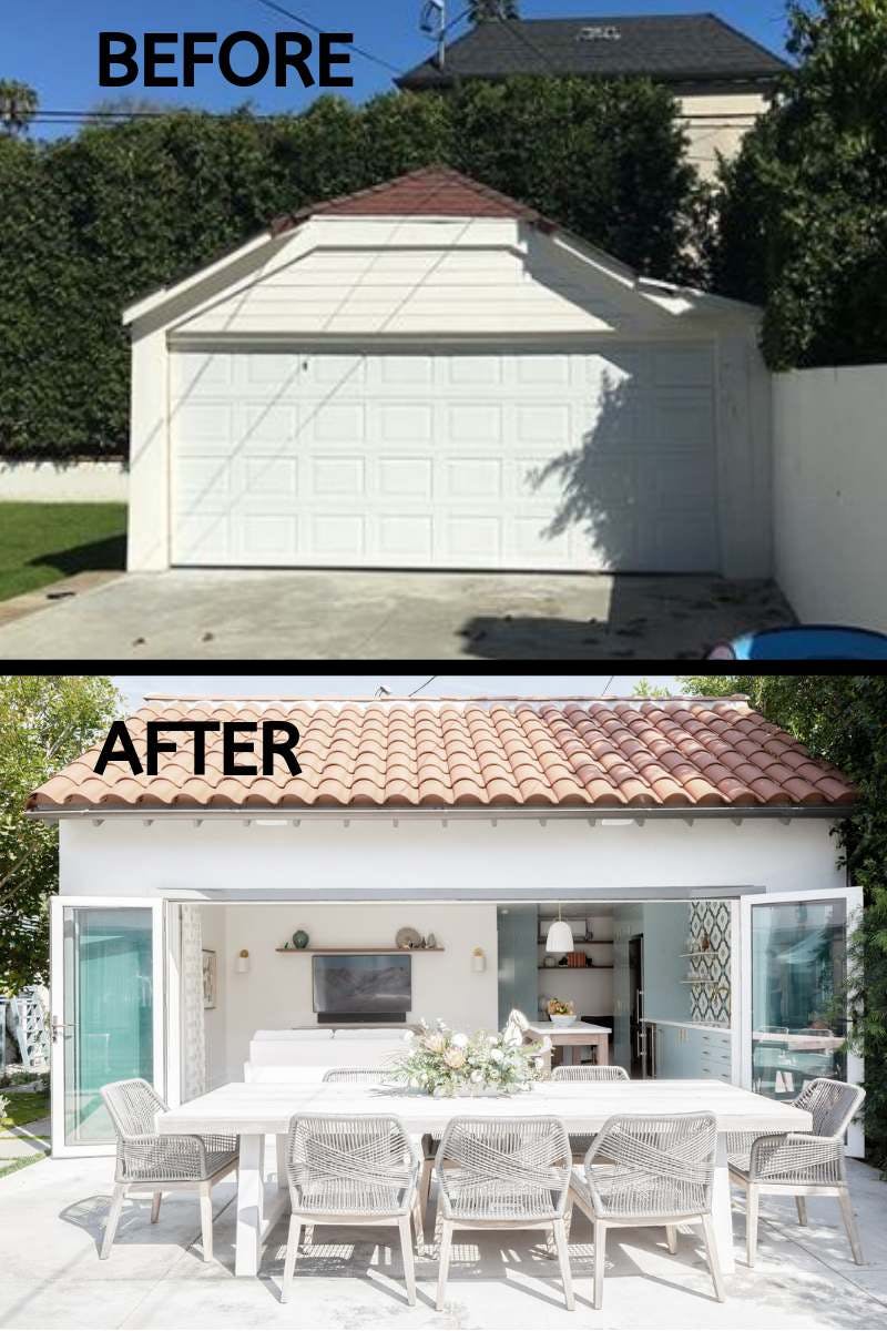 before and after transforming a garage into guesthouse