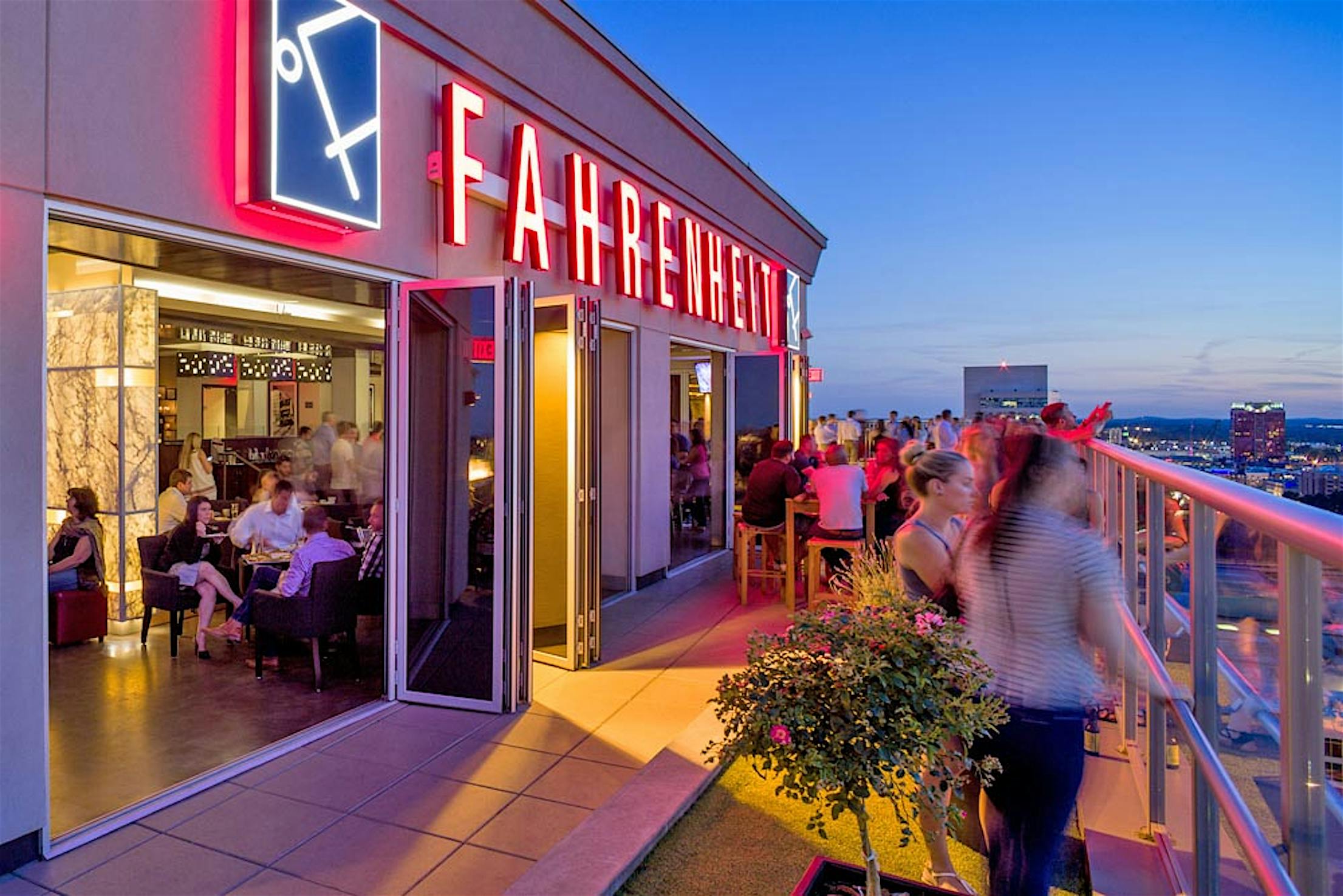 NanaWall SL70 opening glass wall systems in Fahrenheit Restaurant