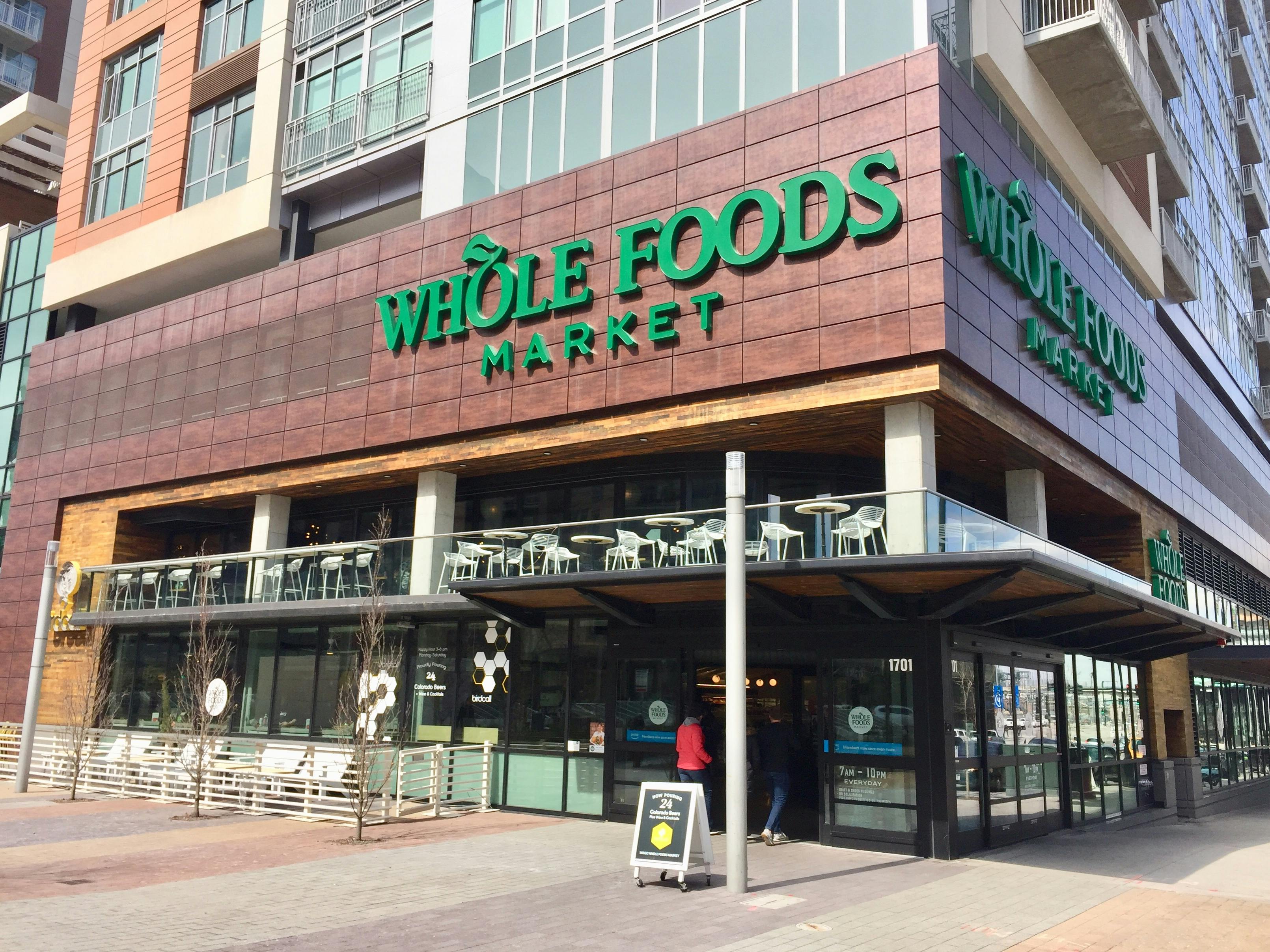 Whole Foods Market storefront Denver with moving glass wall systems