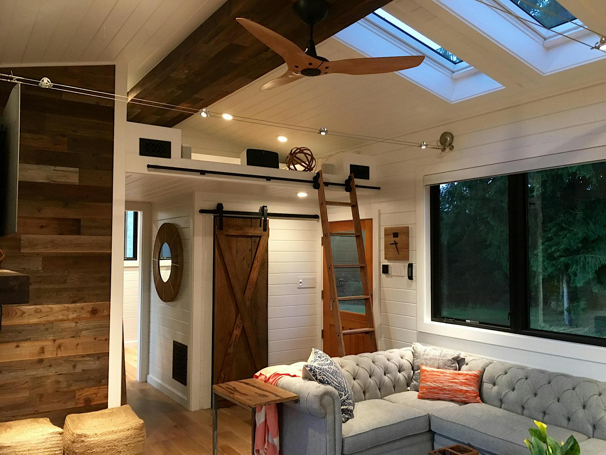 The living room inside Shawn and Shelly’s tiny home in Maui